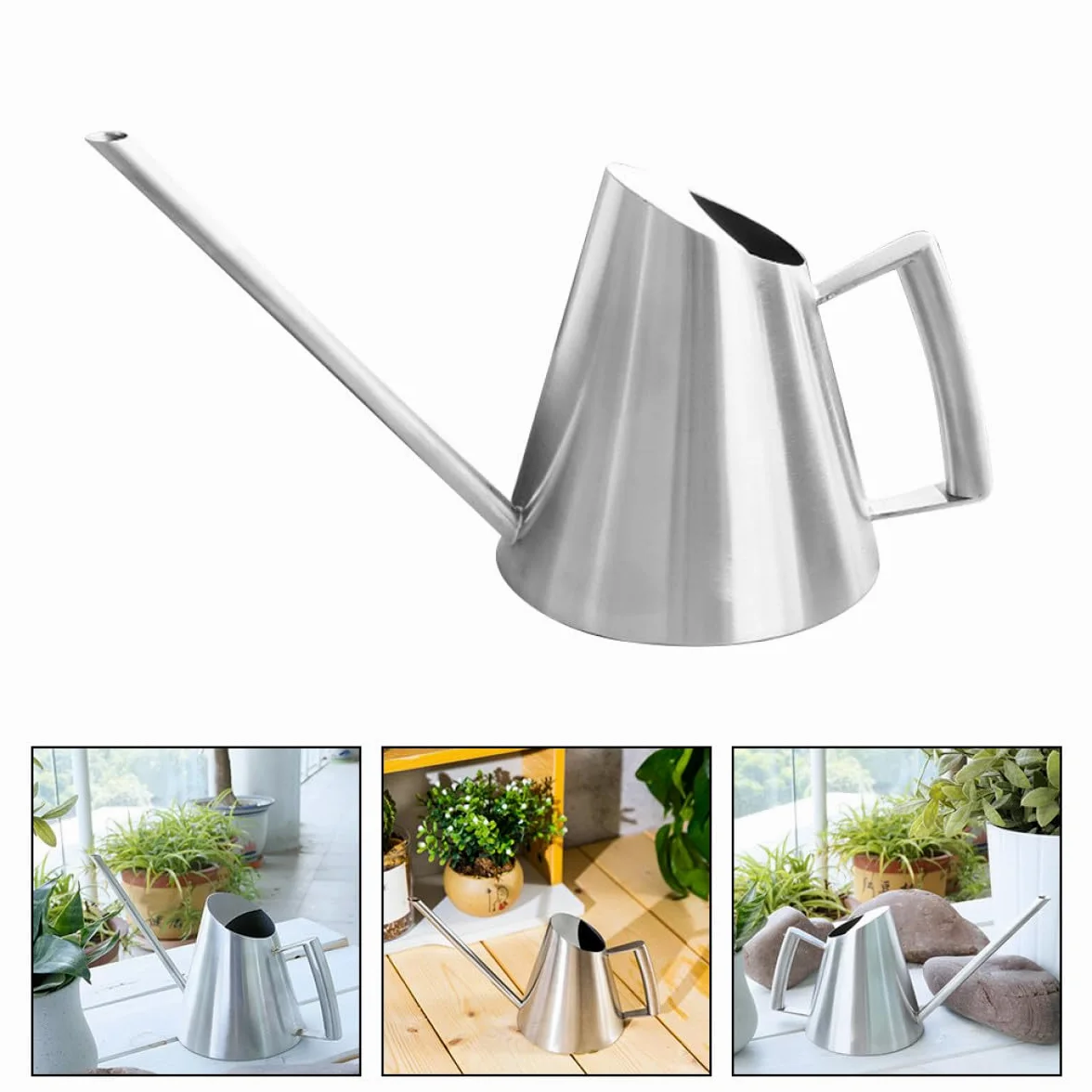 HOMSFOU Arrosoir en Acier Inoxydable 900 ML, Bec Long pour Jardinage Intérieur et Extérieur, Outil D'arrosage Métal Vintage pour Fleurs et Plantes, Arrosoir Pratique pour Balcon et