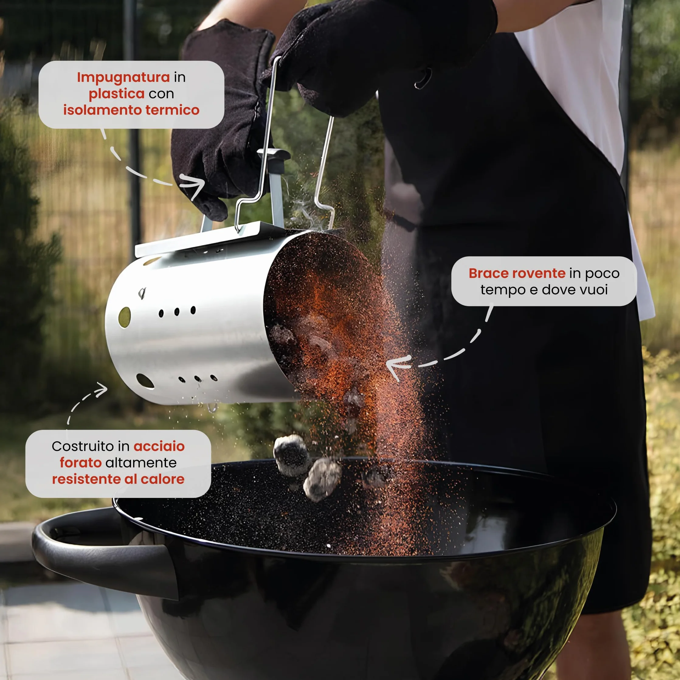 Brigros MasterCook Cheminère Barbecue Aluminium Allume Charbon Bois 19 cm 30 cm 1,5 kg