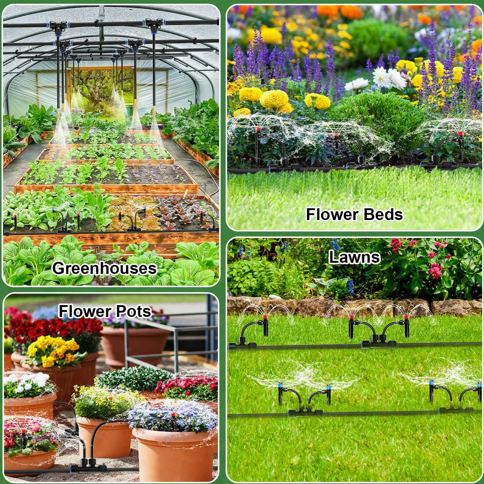 Système d'arrosage automatique à 360° pour jardin - 30 m - 20 émetteurs avec piquet + 10 buses en cuivre réglables - Arrosage goutte à goutte 12 mm + 6 mm - Système de refroidissement au brouillard