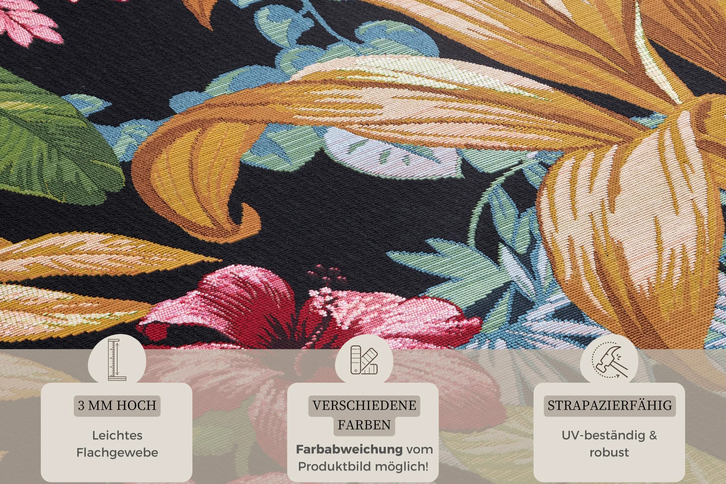 HANSE Home Tropical Flowers - Tapis d'intérieur et d'extérieur - Tissage Plat - Design Floral - Certifié Öko-Tex - Résistant aux intempéries et aux UV - pour Balcon, terrasse, Jardin - Multicolore -