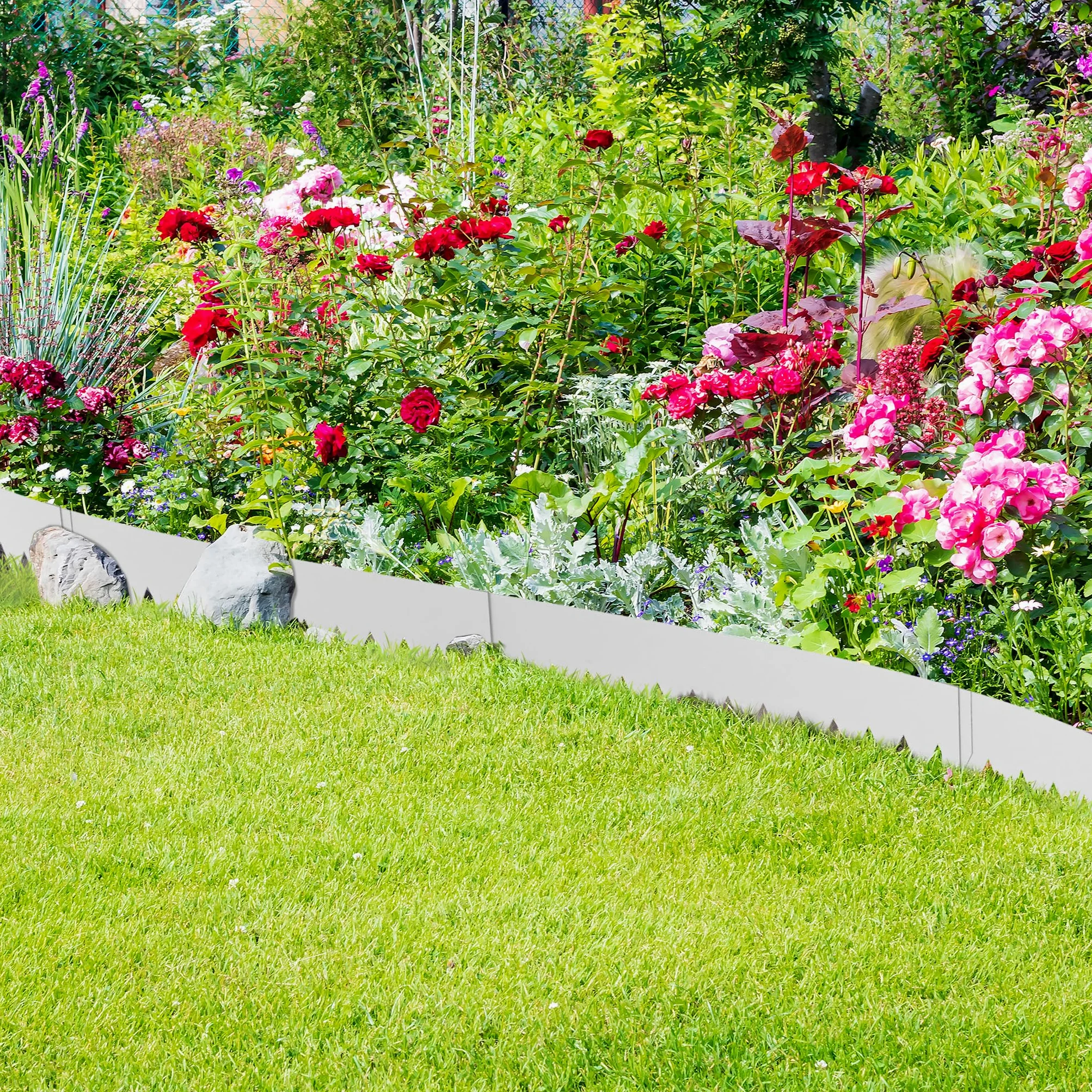 Lot de 25 bordures de pelouse de 20 cm de haut en acier galvanisé - Bordure de parterre de jardin avec pointes - 100 cm - Protection contre les racines - Bordure de pelouse en métal pour chemins
