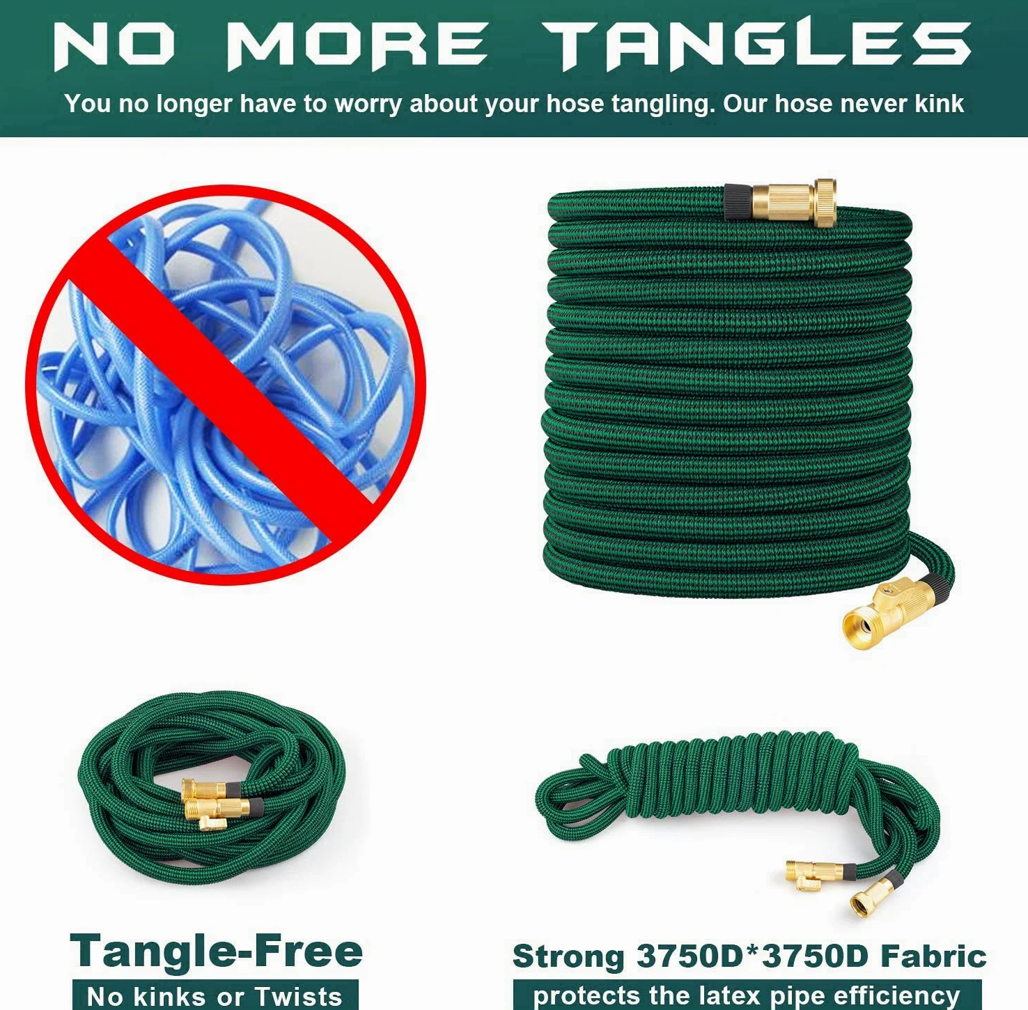 Tuyau d'arrosage extensible de 30 m / 45 m / 60 m - 3 tuyaux d'arrosage extensibles - Naturel - Triple couche - Léger - Ne s'emmêle pas - Avec un pistolet de pulvérisation d'eau professionnel en