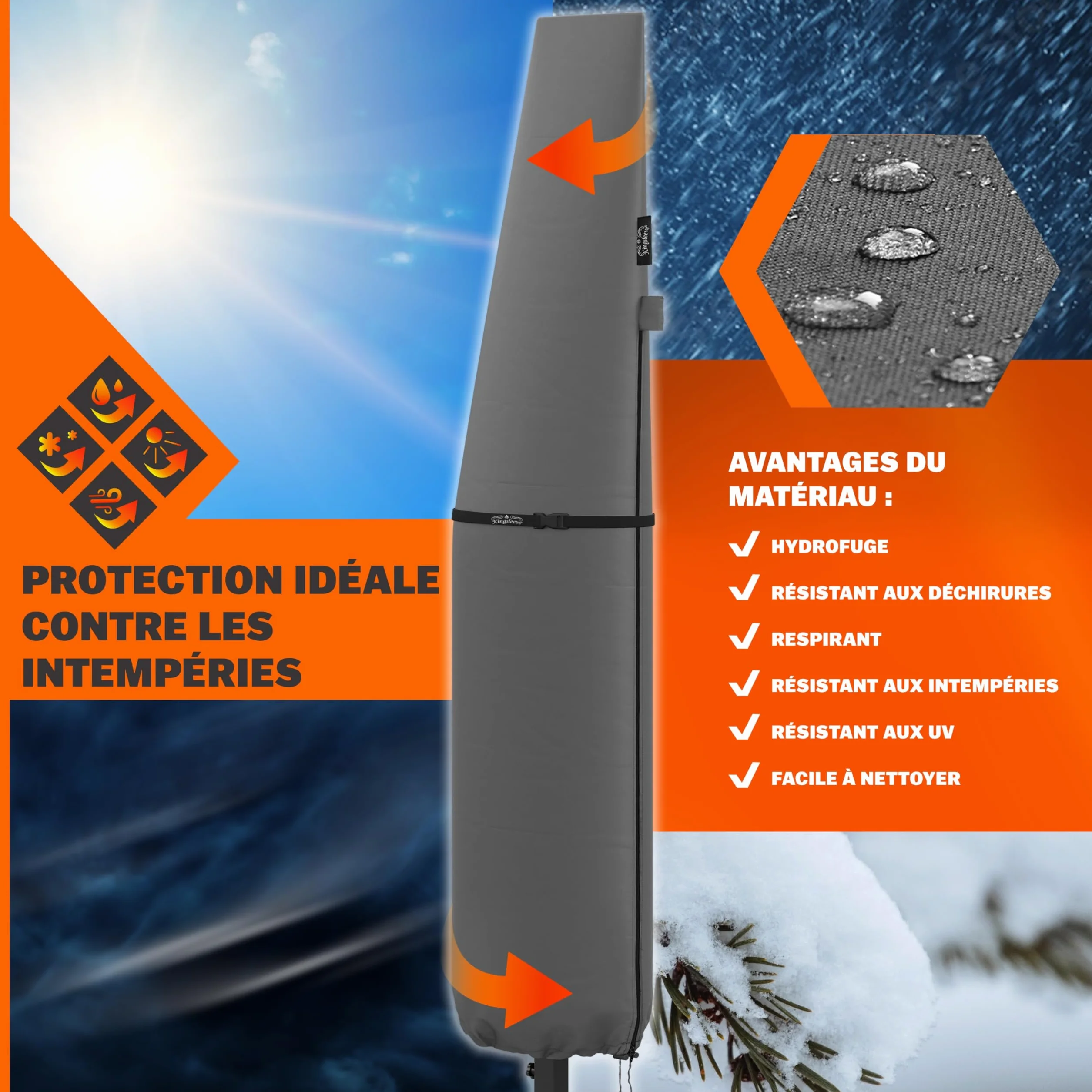 Housse de parasol télescopique Ø350cm résistante aux intempéries bâche de protection universelle gris