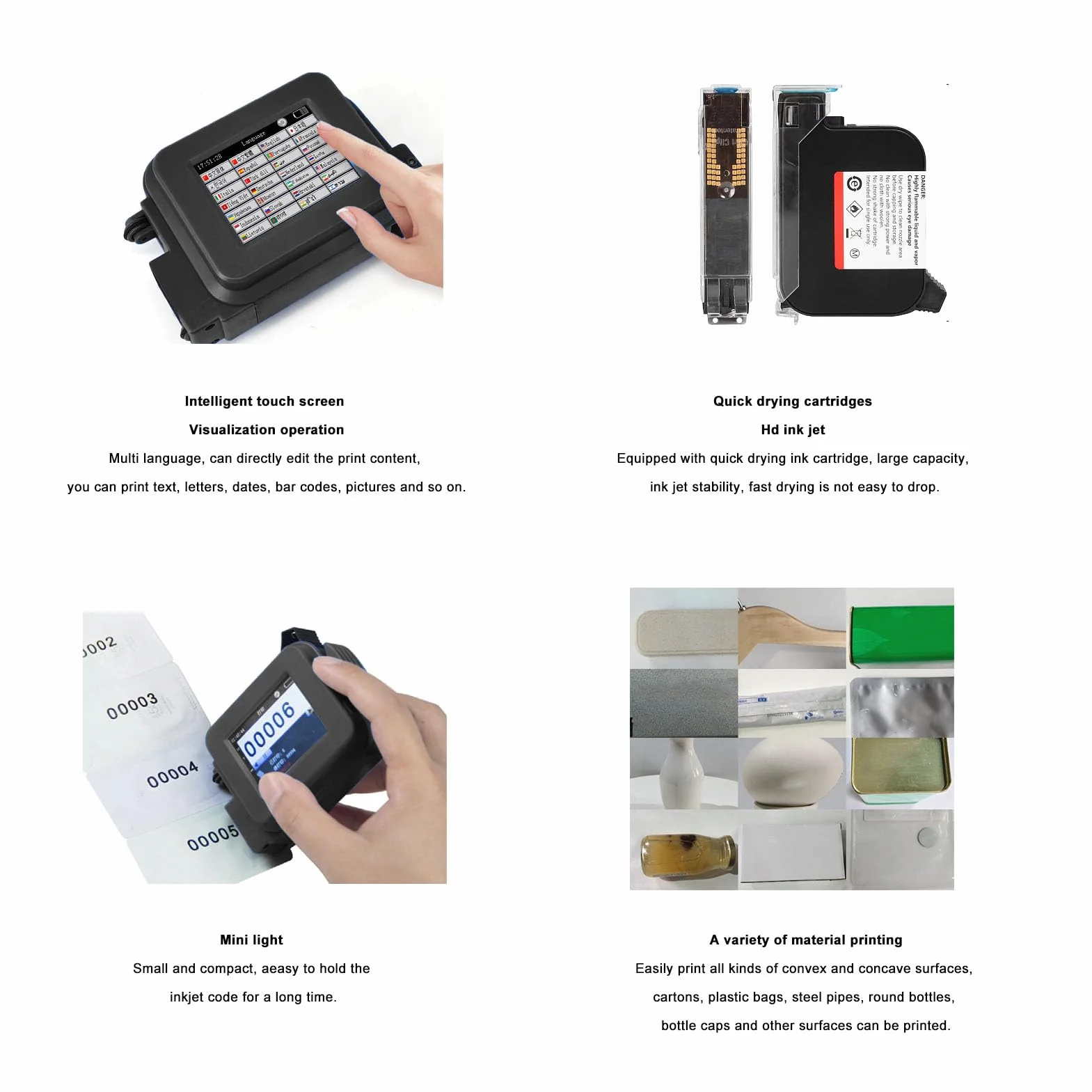 Fabater Imprimante à Jet d'encre Portative, Mini Imprimante Portable avec Cartouche à Séchage Rapide, Machine de Codage de Poche pour Date et Code-Barres