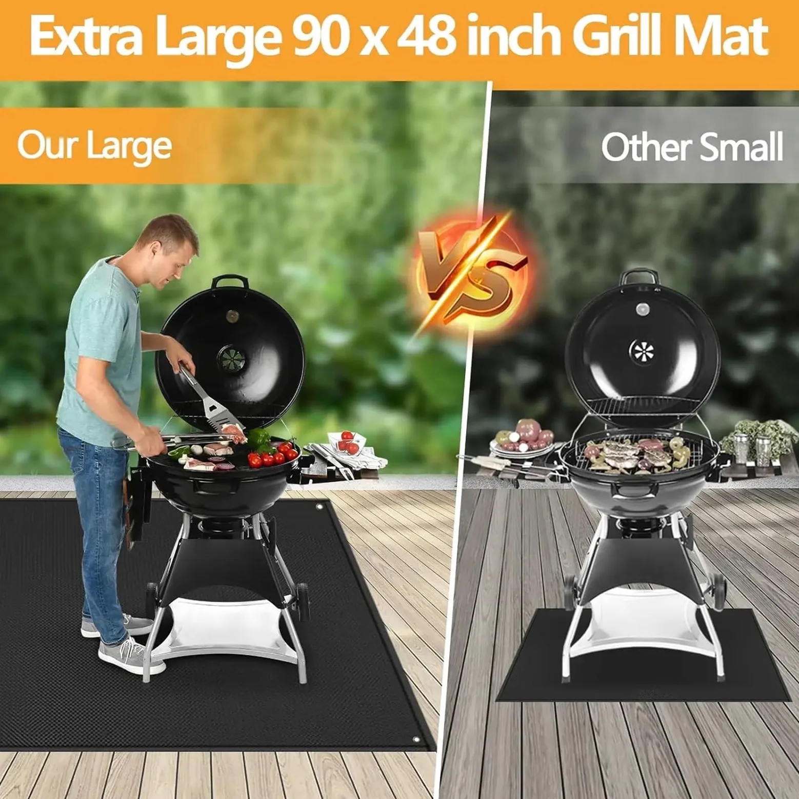 Grand Tapis sous Le Gril 72 x 39 Pouces for extérieur Double Face Ignifuge imperméable résistant à l'huile Facile Nettoyer
