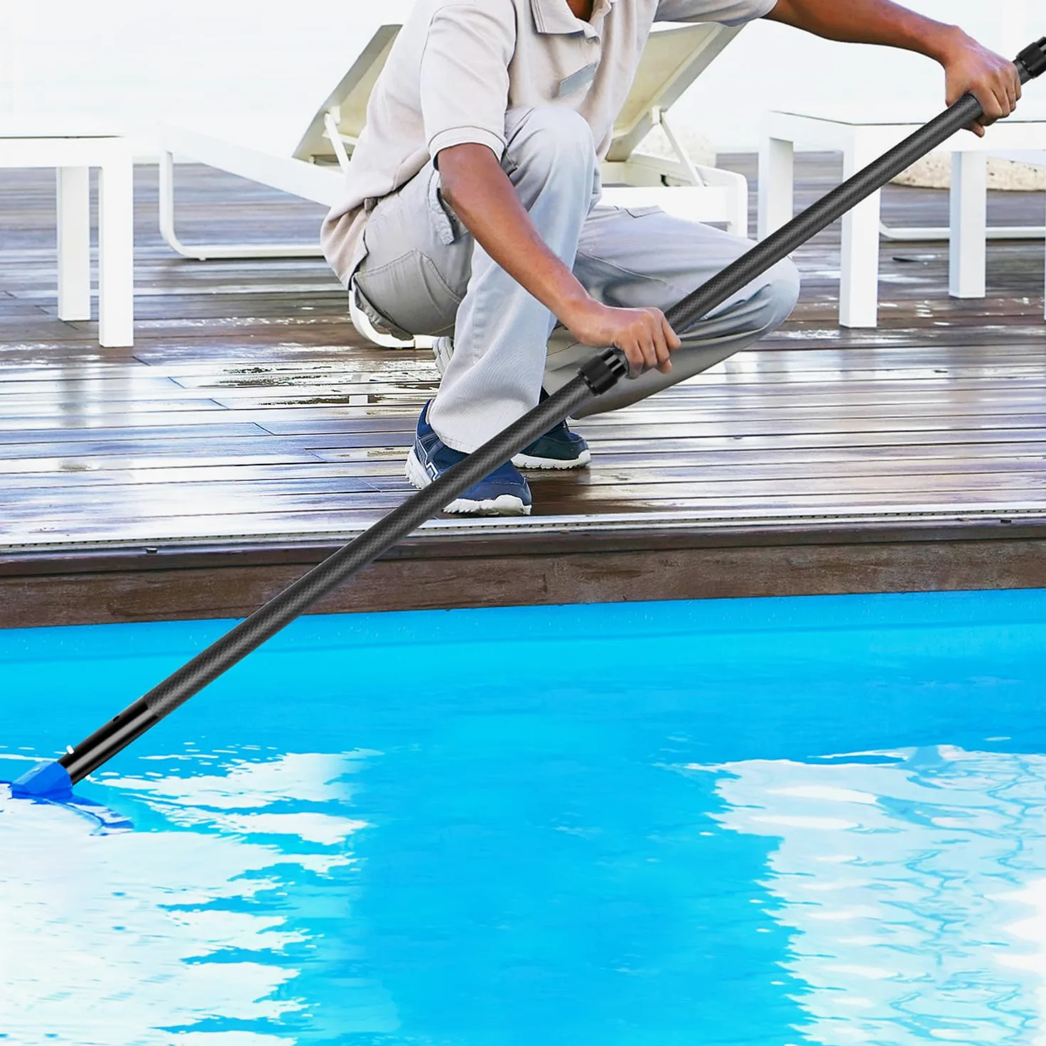 Perche télescopique de 4,6 m pour épuisette de Piscine, rallonge en Fibre de Carbone, réglable de 1,4 m à 4,6 m, pour Le Nettoyage des piscines et bassins de Jardin