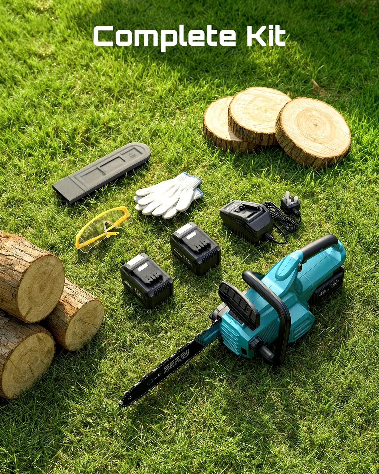 SEESII Tronçonneuse électrique sans fil de 30,5 cm, scie à chaîne portable avec 2 batteries de 4,0 Ah, scie à arbre avec tension de chaîne sans outil, huilage automatique pour coupe du bois