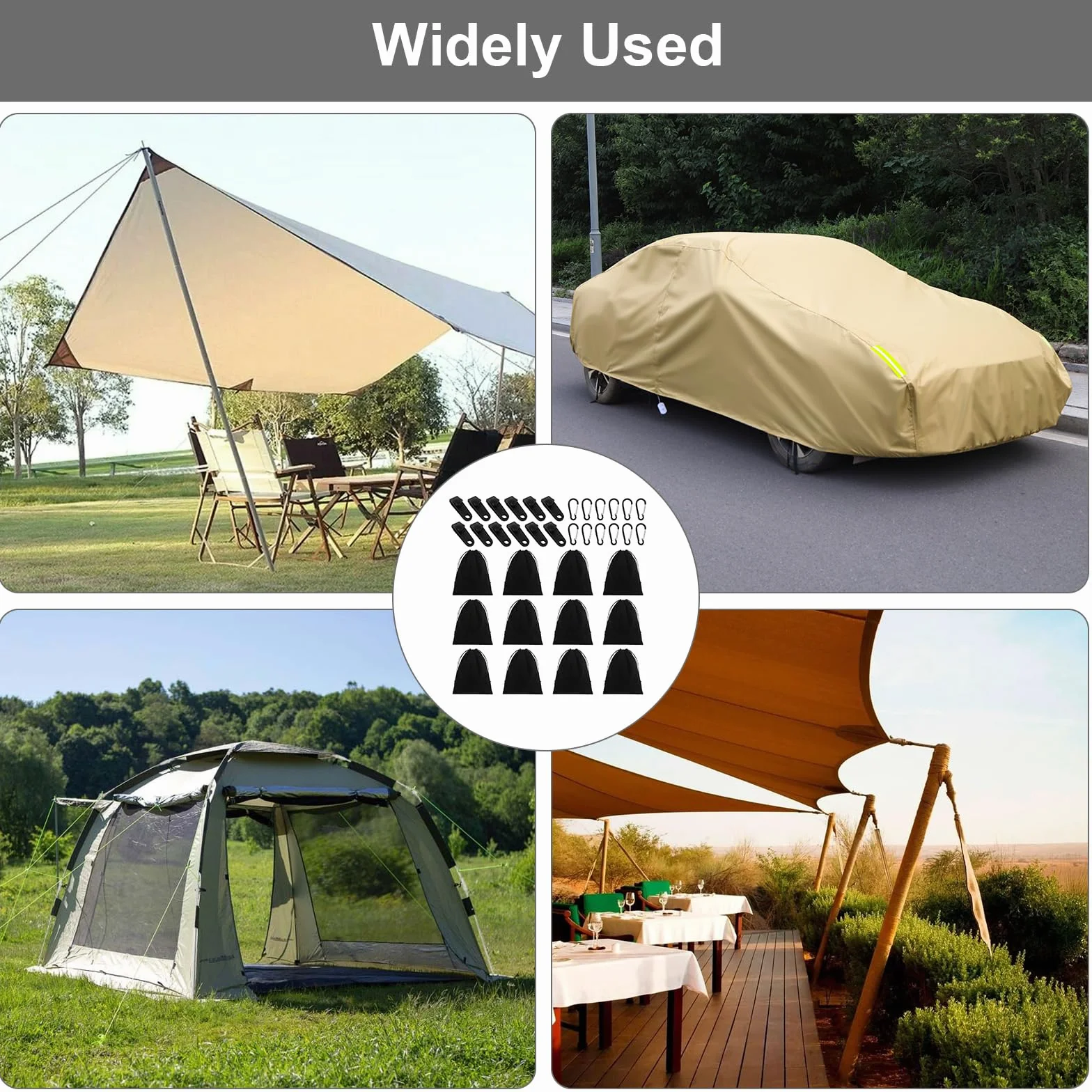Lot de 12 poids pour rideau d'extérieur avec mousquetons et clips, sac pour pavillon et jardin