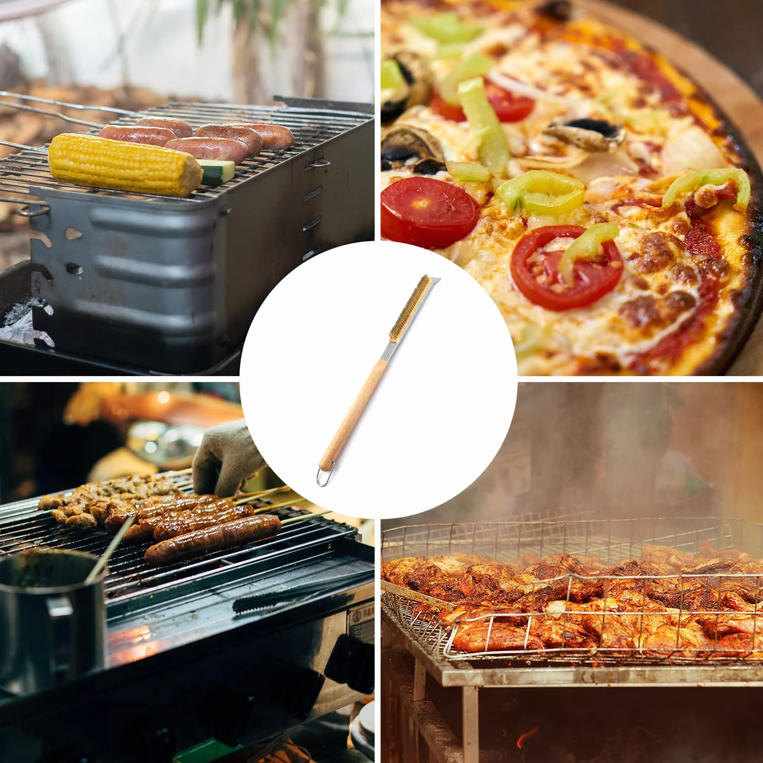 Brosse pour Four à Pizza avec Grattoir, Manche Long 55,5cm, Nettoyage en Laiton