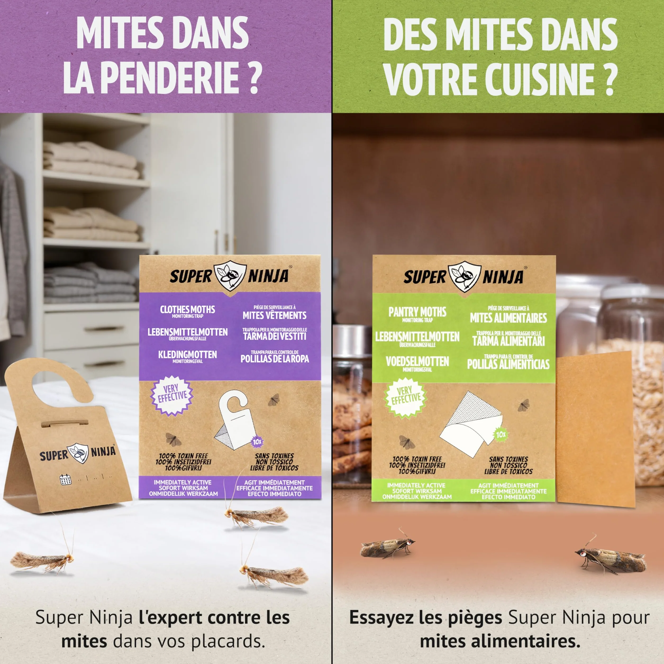 Piège Anti-Mites Textiles Lot de 10 – Anti-Mites Vêtements Penderie – Piège à Phéromones Armoire