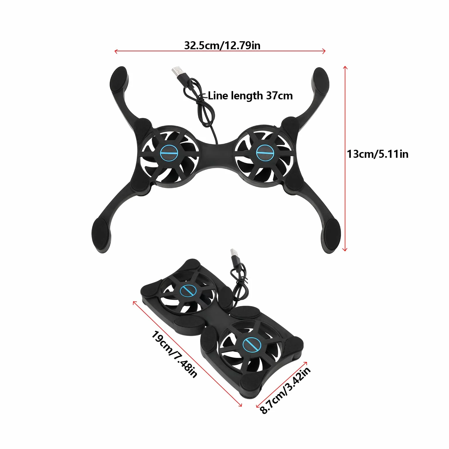 OTOTEC Lot de 2 Mini Ventilateurs Ordinateur Portable 7-15 Pouces Tapis Refroidissement USB Double 19x8,7 cm