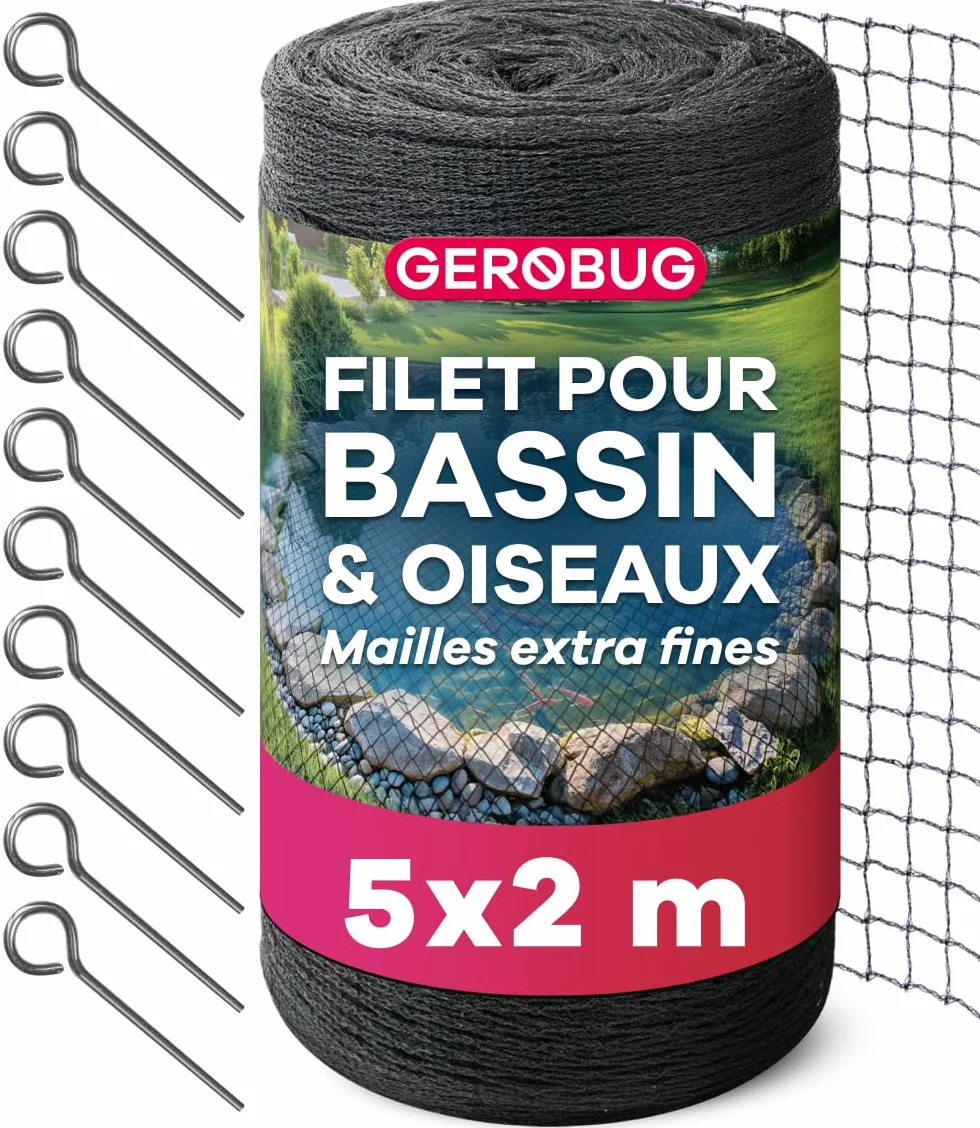 GEROBUG Filet de bassin mailles fines 5 x 2 m résistant aux intempéries UV protection hérons oiseaux filet