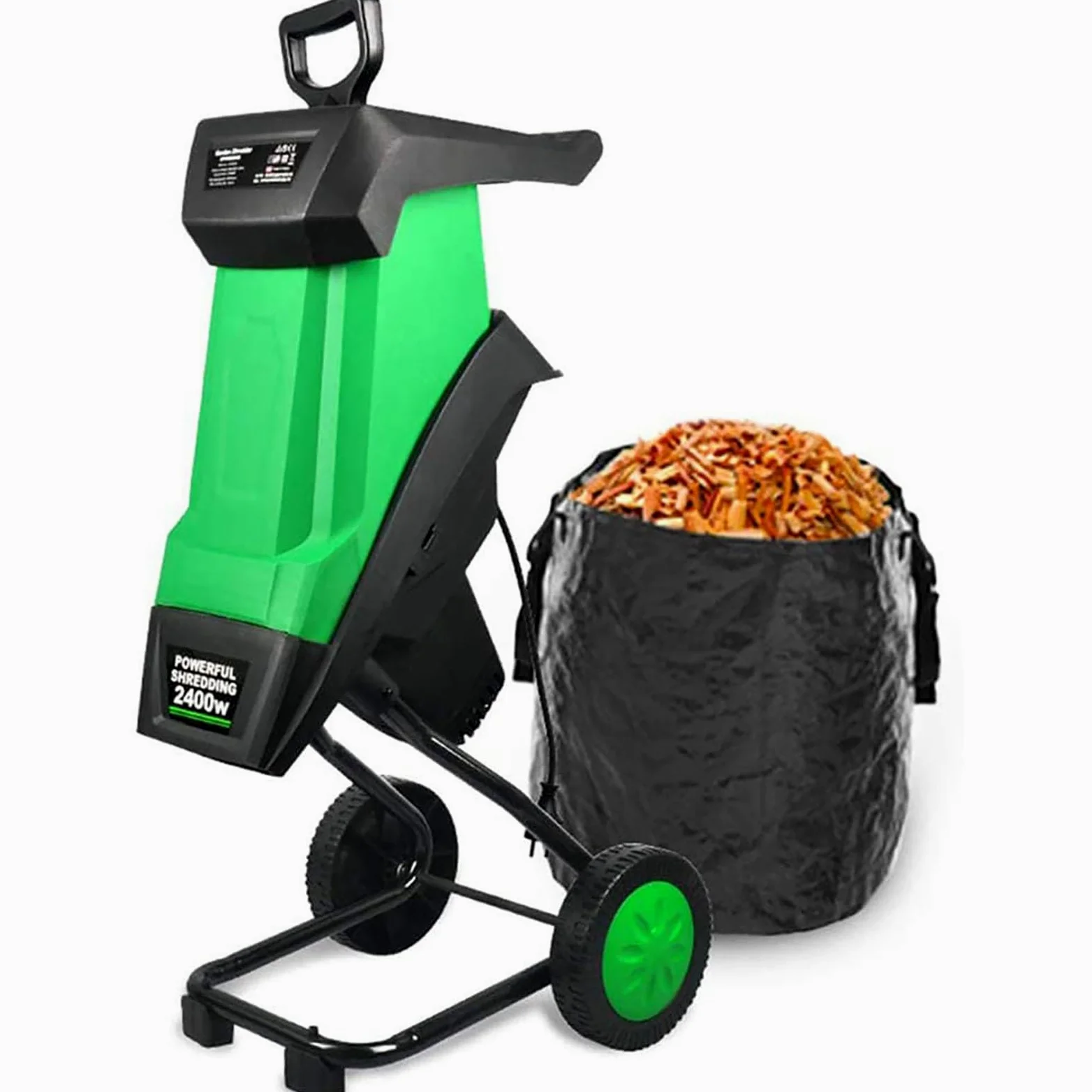 Destructeur de jardin électrique portable avec sac de débris de 50 L, puissance de 2400 W, Diamètre De Coupe Max. 40 Mm Et Vitesse À Vide De 4500 TR/Min, pour Pelouse Et Jardin