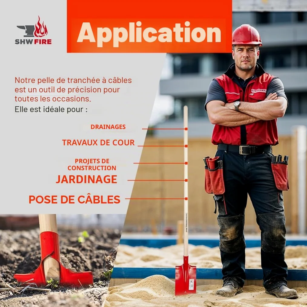SHW-FIRE | Pelle à fossé 30 x 16 cm, antidérapante en acier spécial, poignée en frêne, idéale pour les tranchées et les drainages, fabriquée en Allemagne