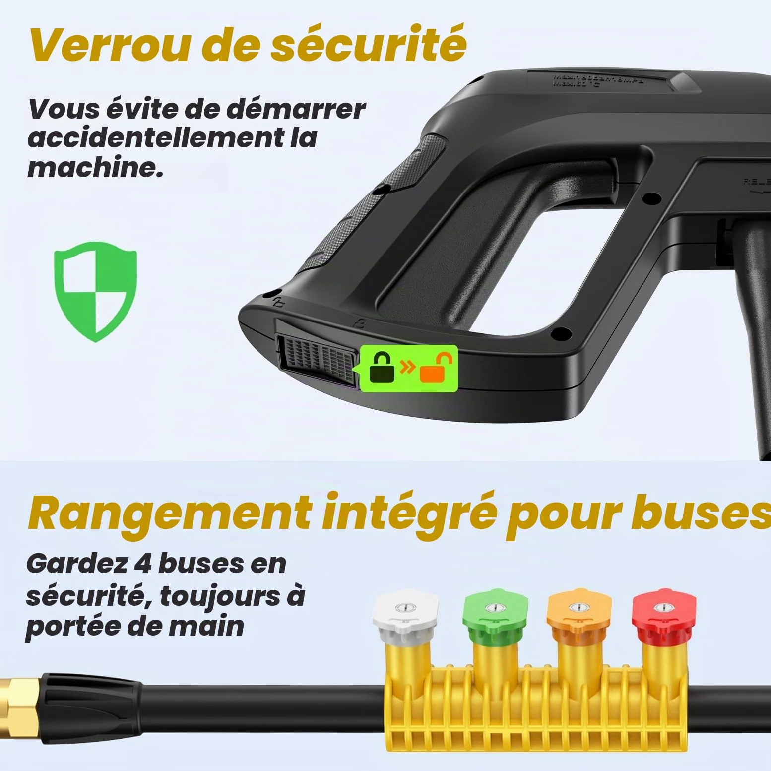 Nettoyeur Haute Pression, 180 Bar Nettoyeurs Haute-Pression, Débit : 680 L/H, 2000 W Moteur Brushless Laveur Haute Pression Eau Chaude, 5-en-1 pour Terrasse, Maison, Jardin, Voiture, Washer