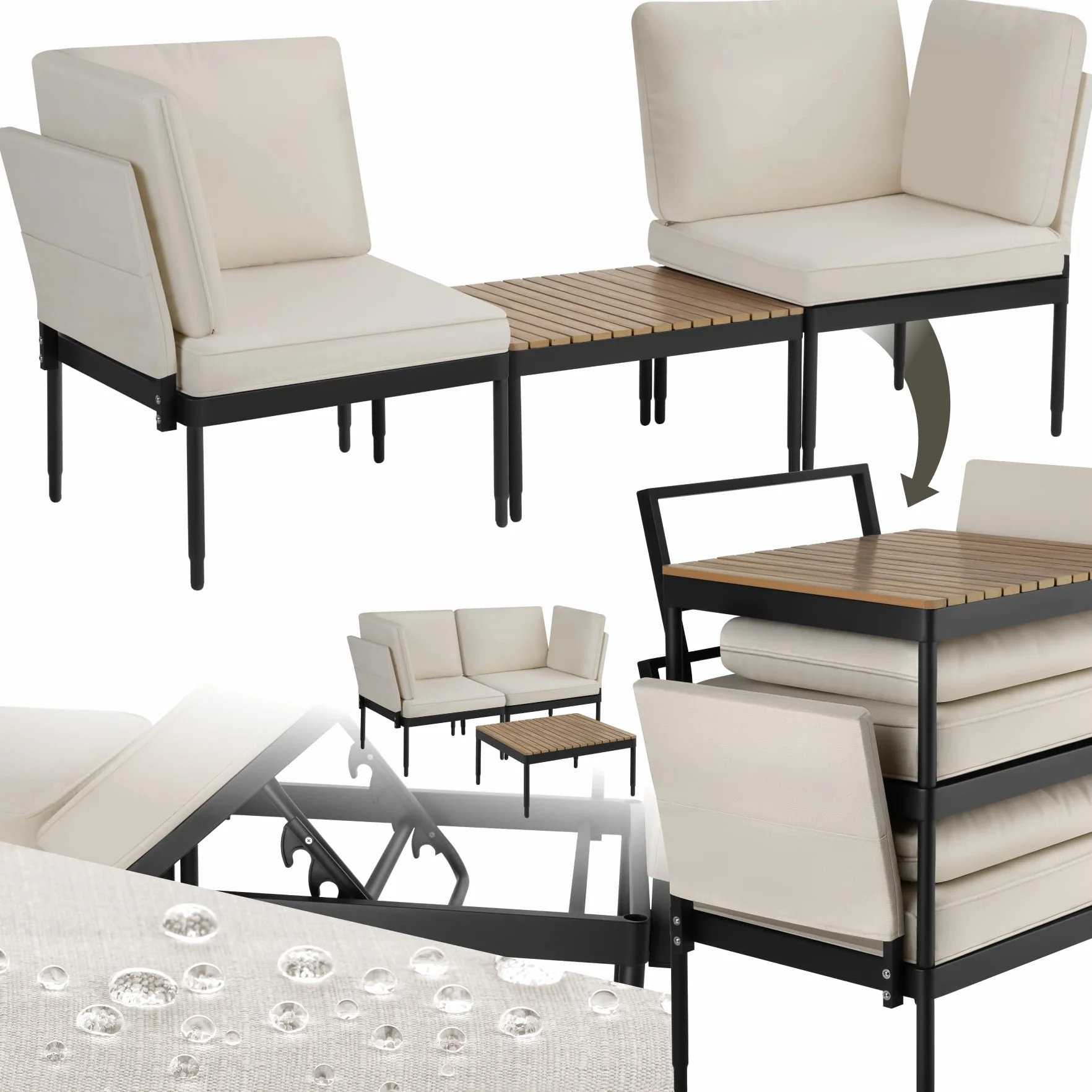 Tectake Salon de Jardin 5en1 Canapé 2 Places Modulable Table de Jardin Coussins épais Cadre Aluminium laqué époxy