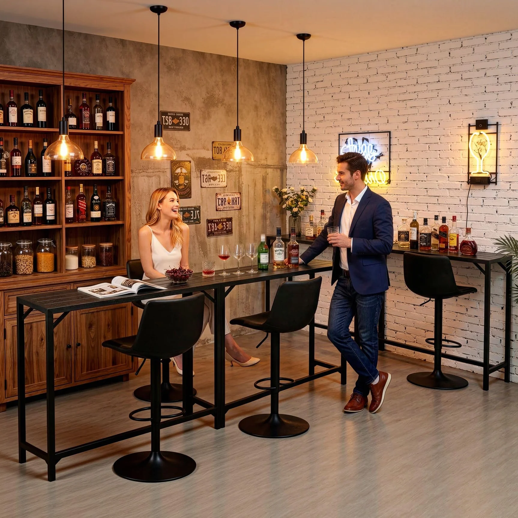 Table de Bar Exterieur LIFERUN 120 x 38 x 98 cm Pieds Réglables Plateau Étanche Noir