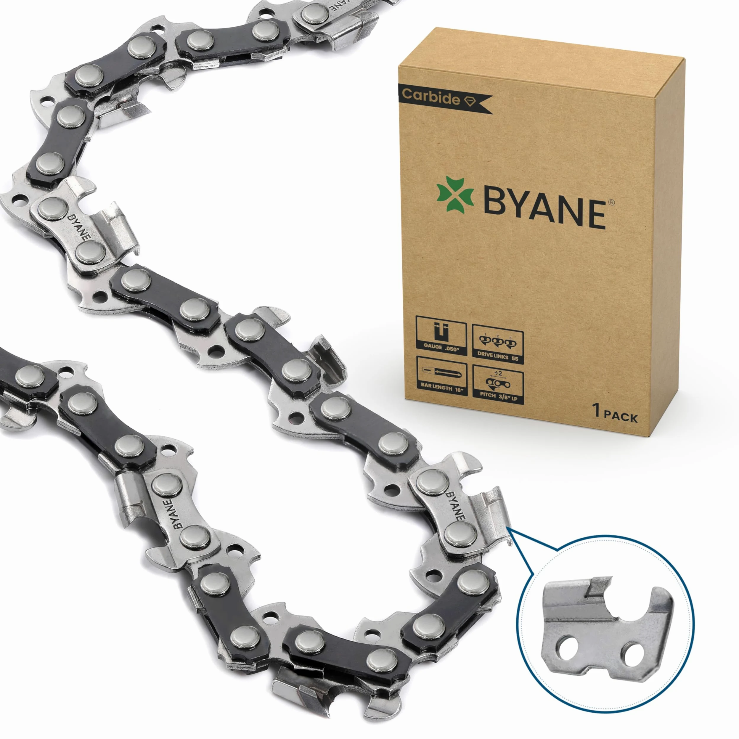 BYANE Chaîne carbure tronçonneuse 40 cm 3/8" LP 1,3 mm 55 maillons | Compatible avec STIHL 021, MS170, MS180, MS 210, MS 211, MS 220 et autres modèles