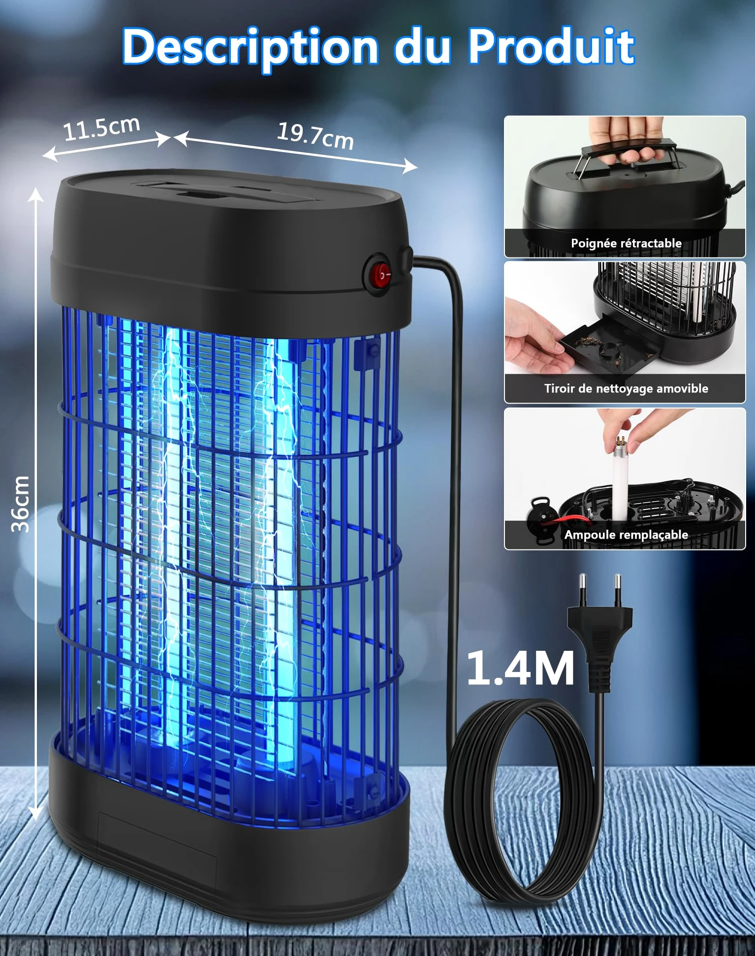 Lampe Anti Moustique, 18W UV Tue Mouche Eléctrique Couvrant 80m², Anti Insectes Moucherons Mites Intérieur Extérieur,Piège à Moustique pour Jardin Terrasse Piscine Chambre Maison Cuisine