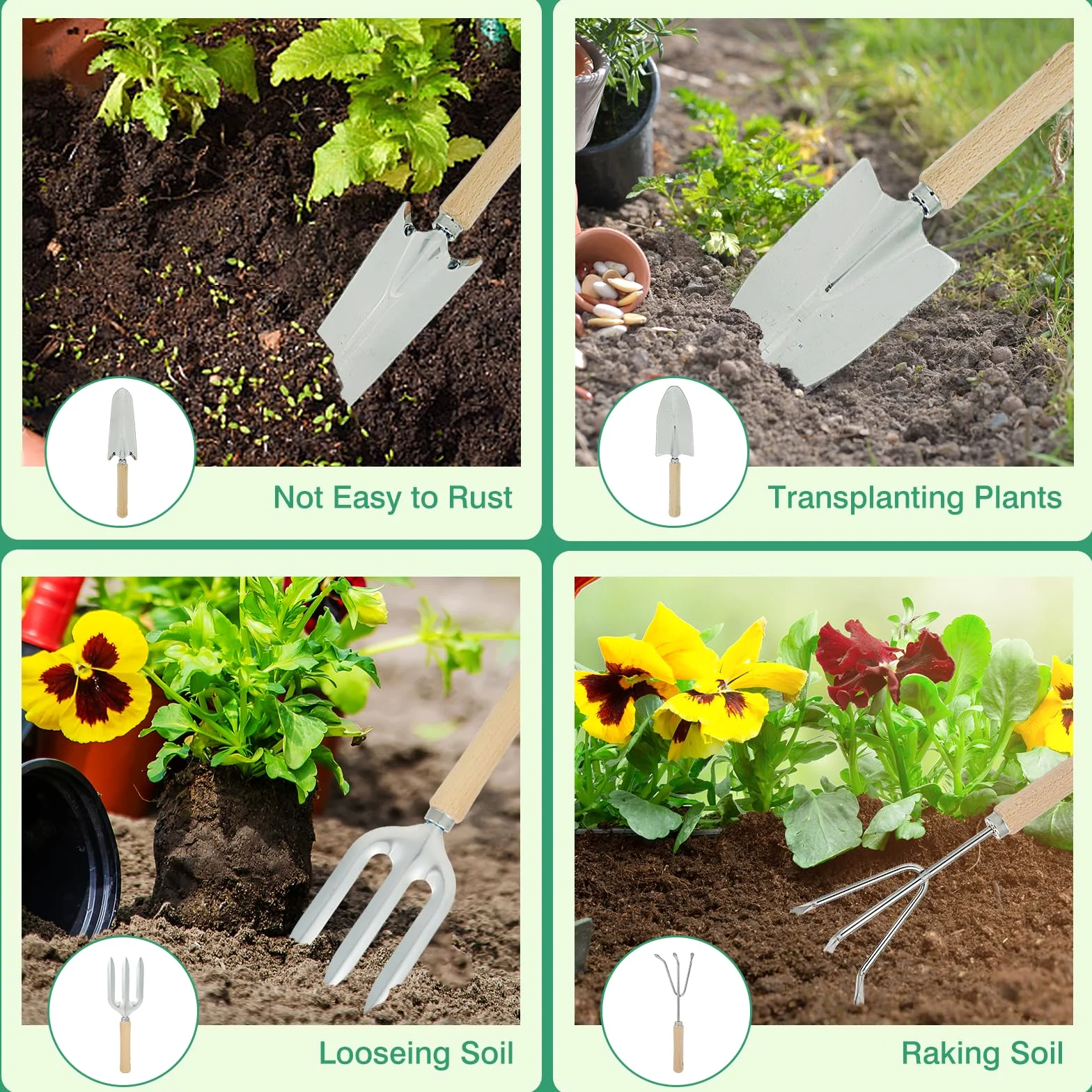 Ensemble d'outils de jardinage, 10 pièces de kit d'outils à main de jardinage, kit d'outils de jardin avec outils à main d'extérieur, kit cadeau d'outils à main en acier inoxydable avec sac d'outils