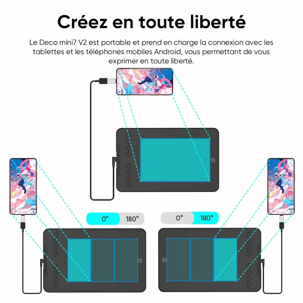 XPPen Deco mini7 v2 Tablette Graphique 7 Pouces 16k Niveaux de Pression Dessin sans Écran