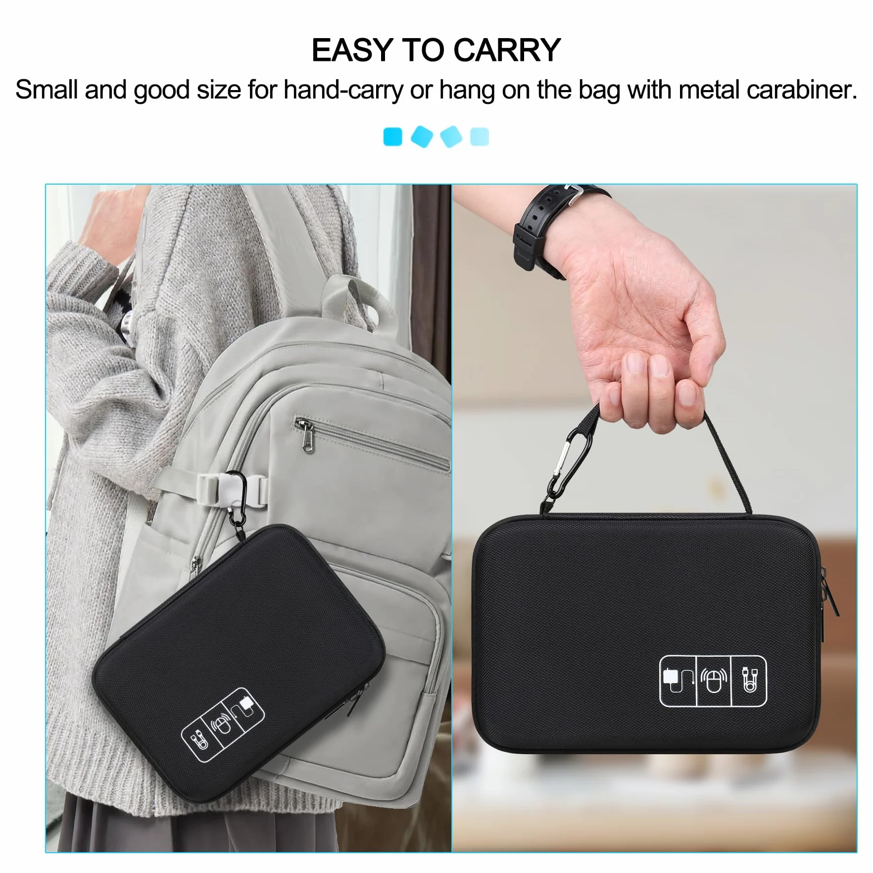 Lacdo Étui de Transport Rigide pour MacBook Adaptateur Chargeur Accessoires Sac EVA Noir
