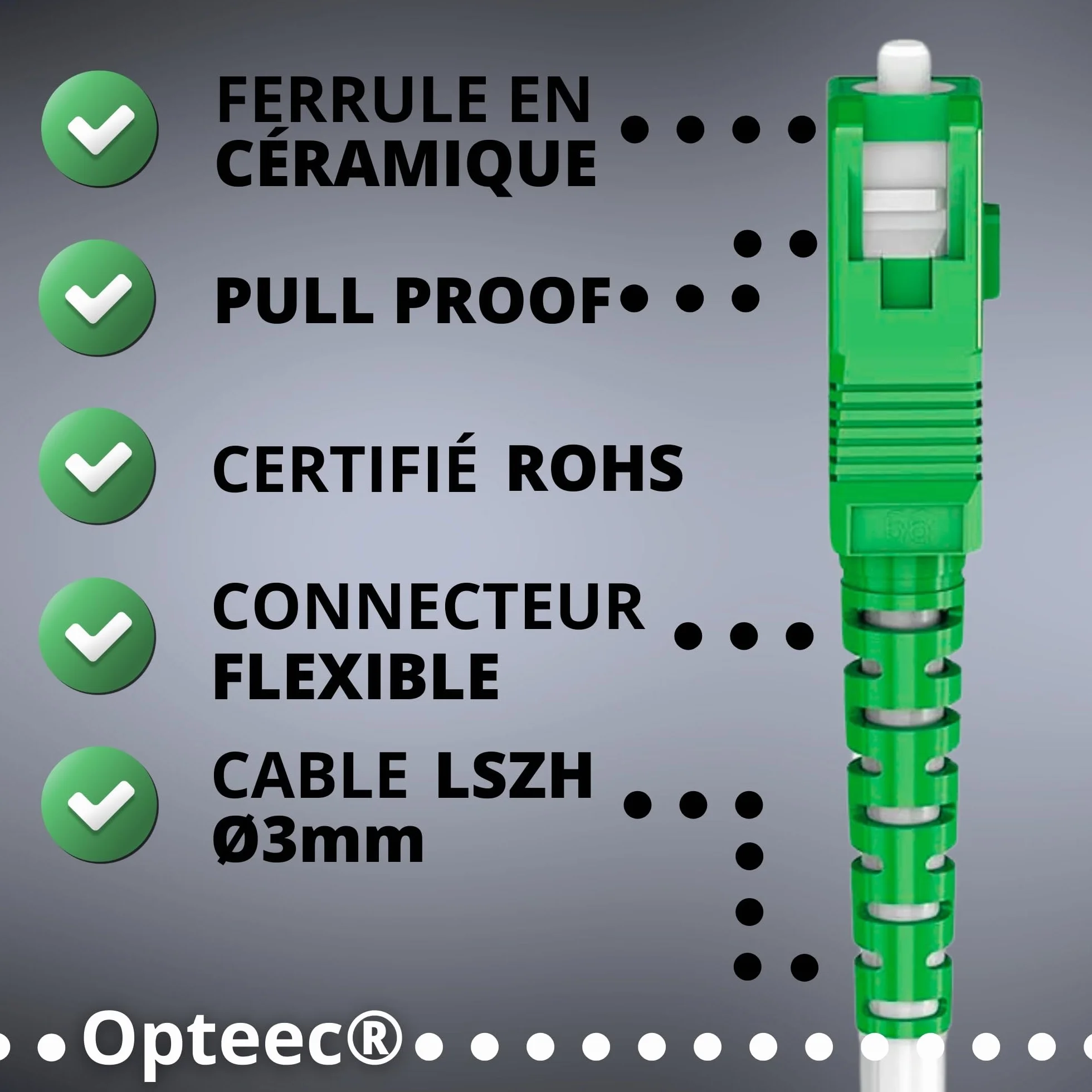 Câble Fibre Optique Blindé 5M SC-APC à SC-APC Renforcé Simplex Monomode Blanc