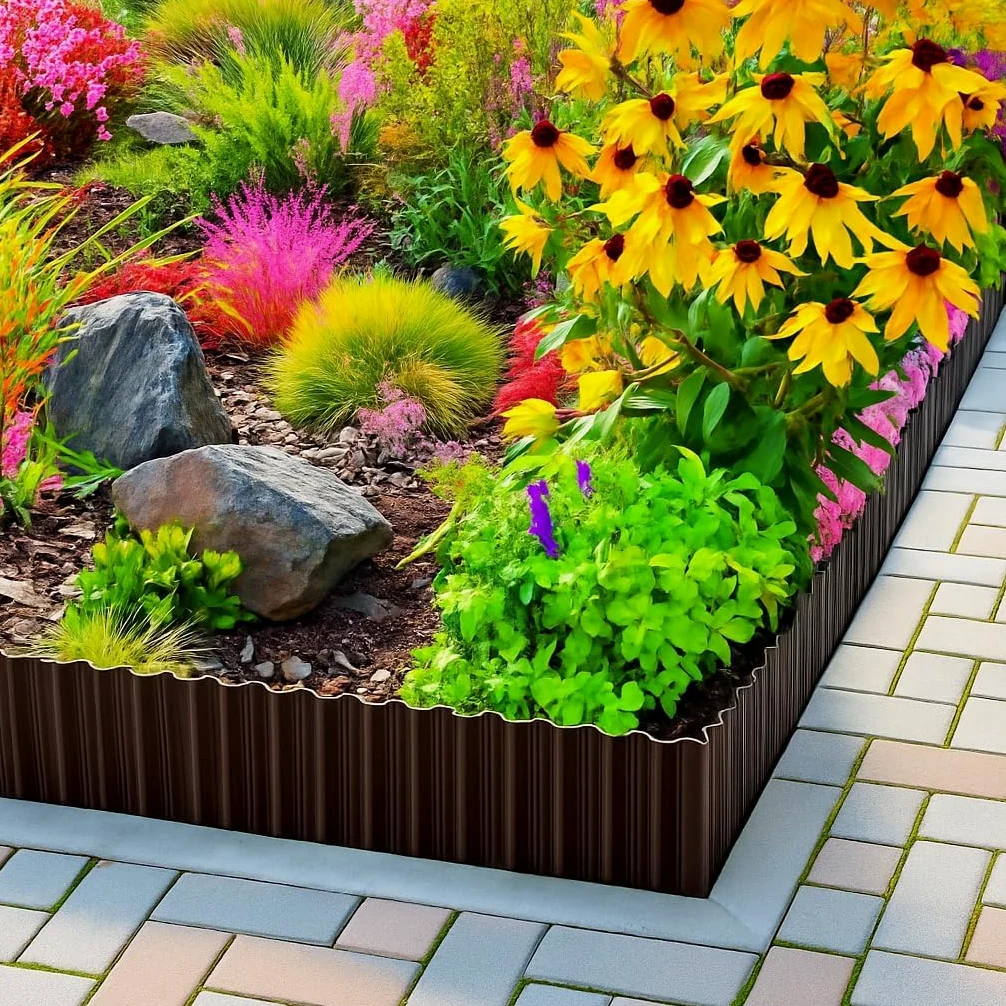 Lot de 4 Bordures de Jardin Métal Ondulé 6m×20cm, Acier Galvanisé Antirouille Flexible, Bordure Paysagère pour Parterres Pelouses Allées
