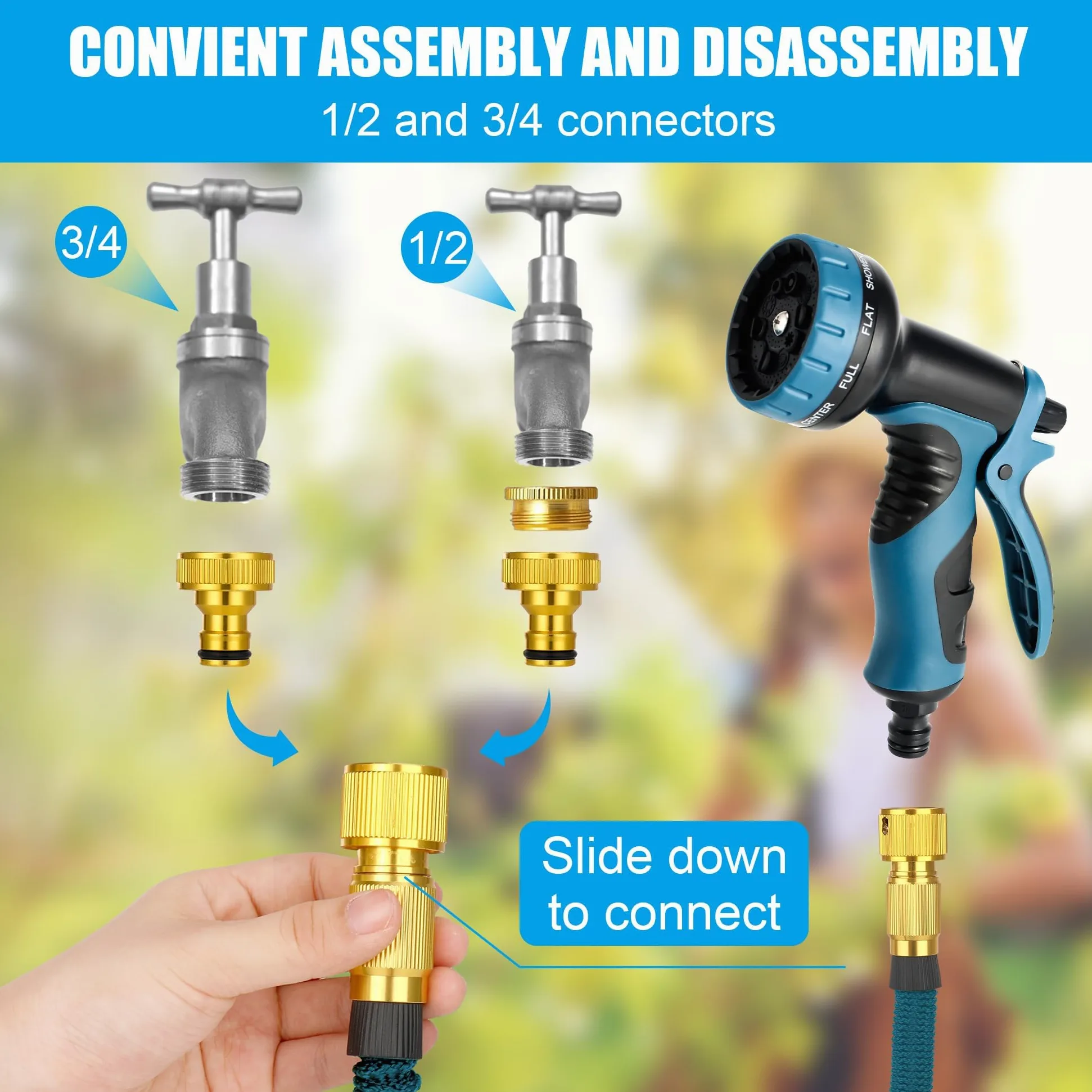 Sylken Tuyau d'arrosage extensible - 3 fois extensible - Flexible - Léger - Pistolet pulvérisateur à 10 fonctions - Tuyau d'arrosage magique pour jardinage, terrasse, voiture, lavage des animaux