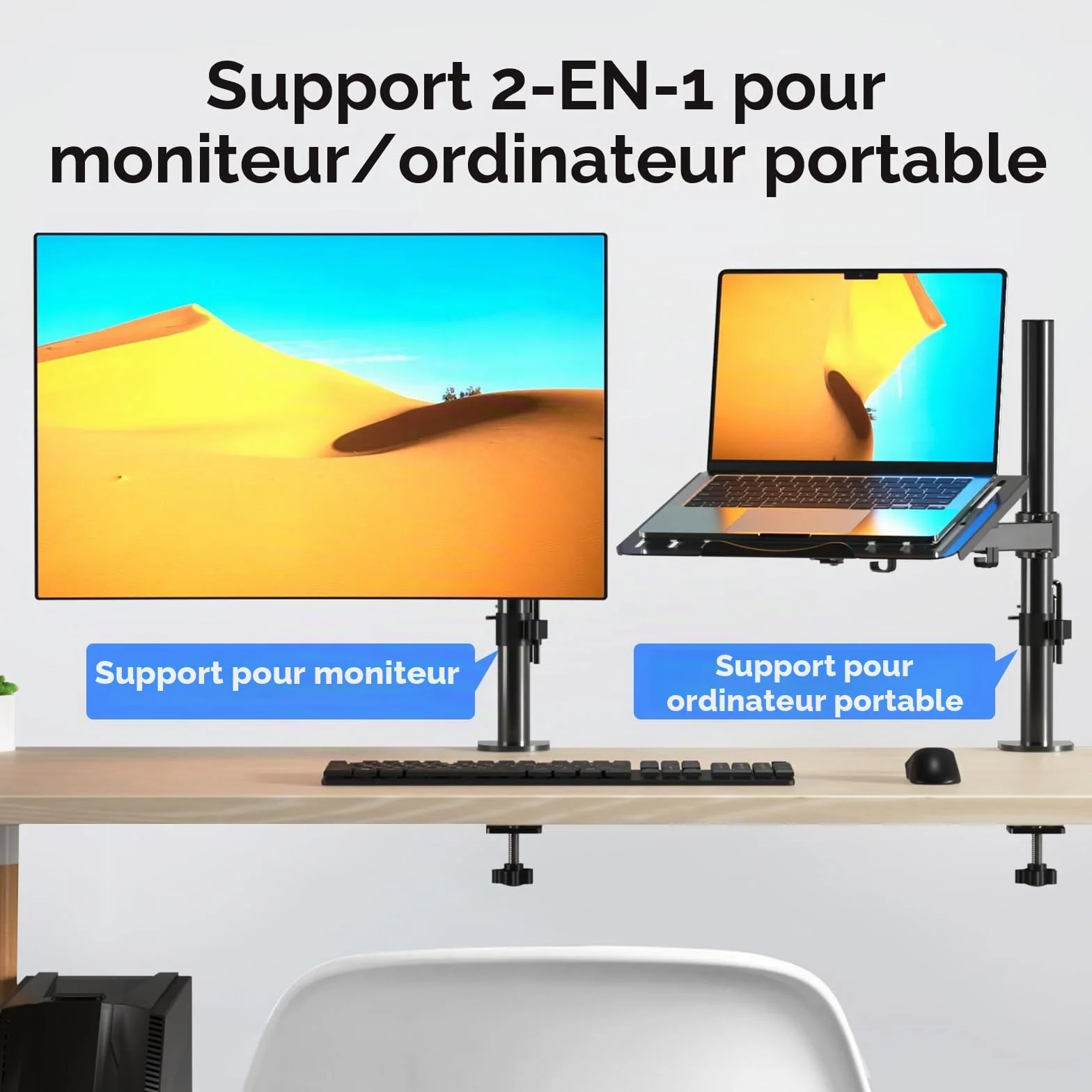 Suptek Support Écran PC avec Plateau pour Ordinateur Portable, Support Moniteur LCD/LED, Rehausseur d'Écran Bureau