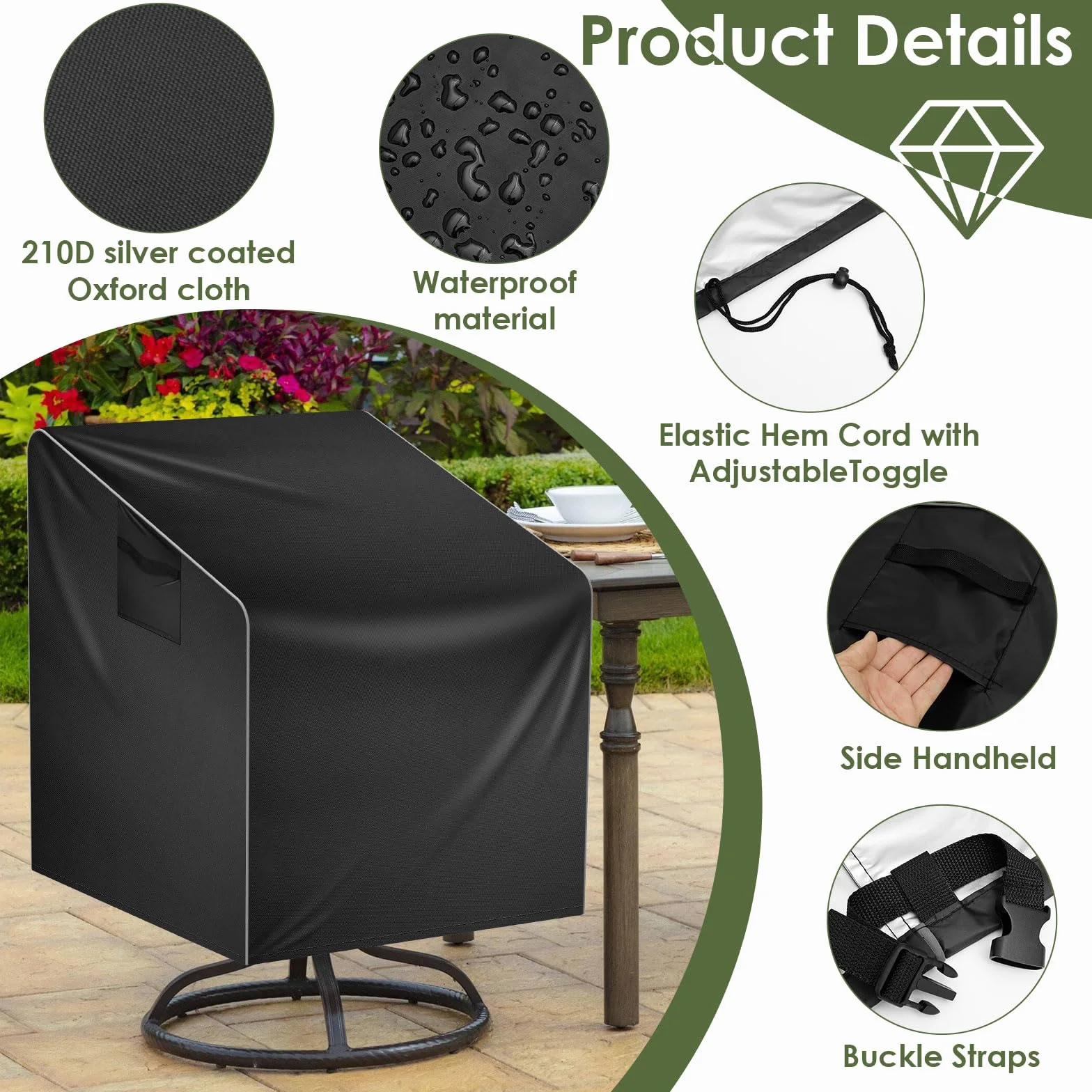 Housse Fauteuil Jardin Imperméable 100x85x75cm Oxford 210d Noir Protection Chaise Extérieur pour Fauteuil Pivotant