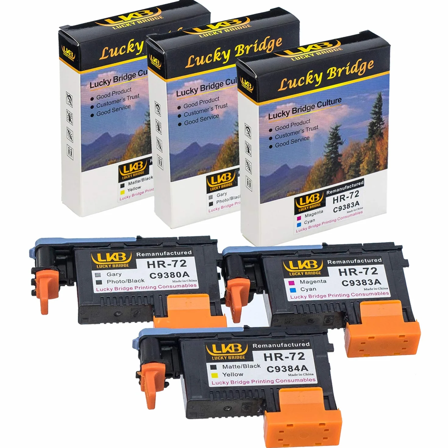 HP 72 Lot de 3 têtes d'impression reconditionnées C9380A C9383A C9384A compatibles HP T1100 T790 T770 T60 T1300