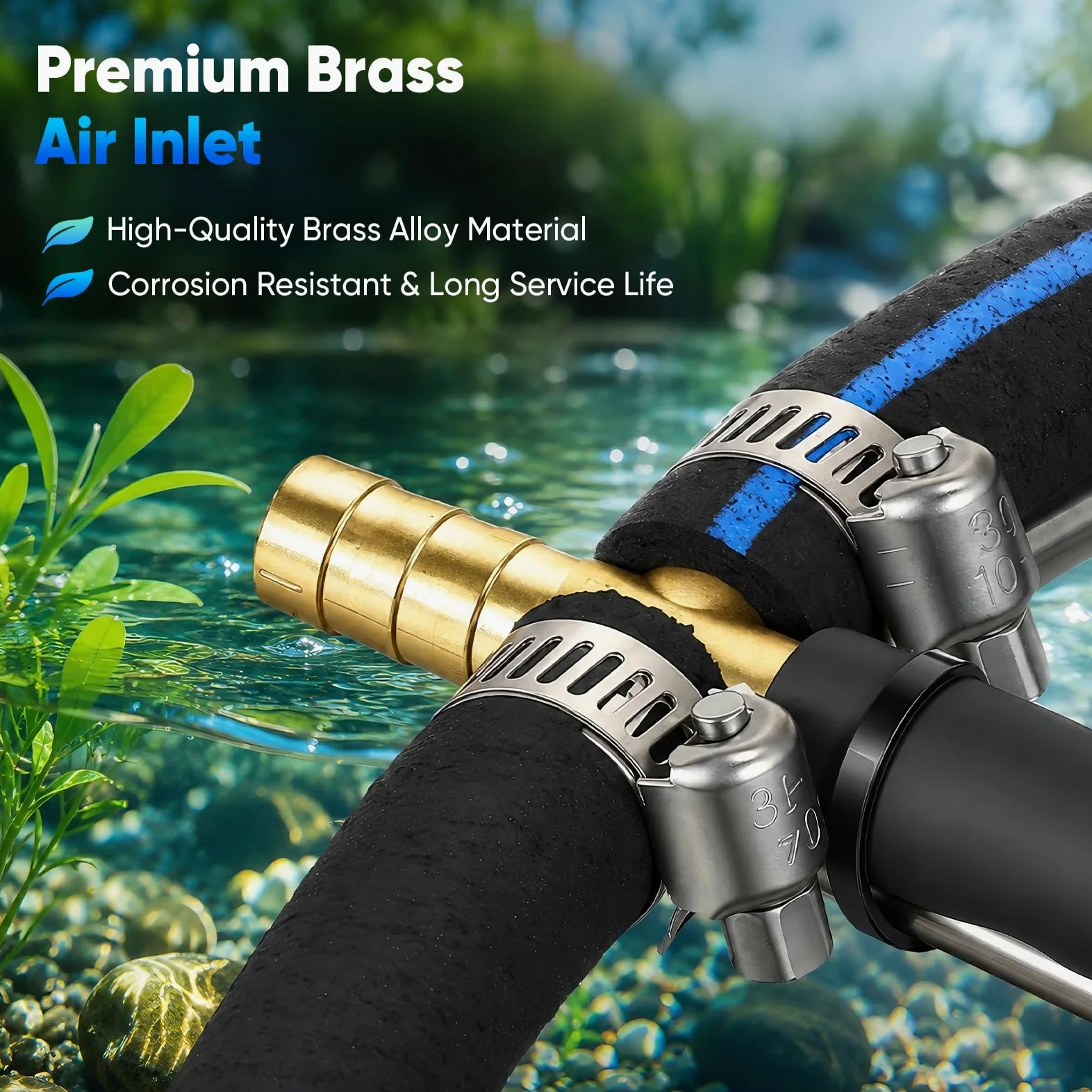 Aérateur bassin φ45cm, Anneau d'aération en acier inoxydable avec 5m tuyau | Diffuseu pour bassins à carpes koï, Conception à 4 boucles, diamètre 8mm tube, Oxygénation bassin pour bassins jardin