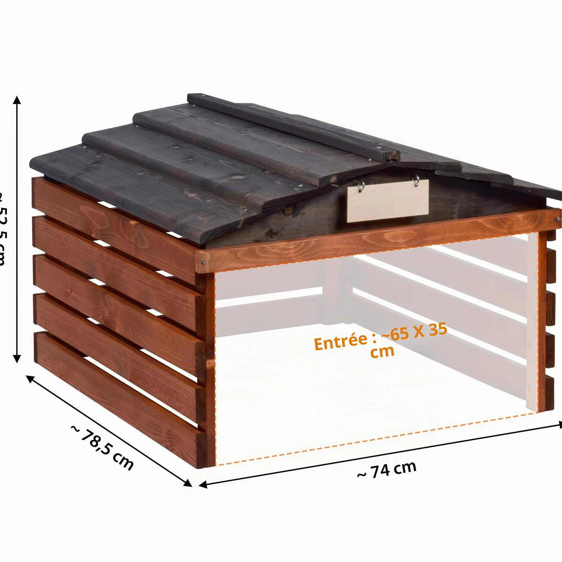 dobar® Garage pour Robot Tondeuse en Bois avec Toit Amovible, abri pour Robot à Gazon, avec Panneau Personnalisable, 78,5 x 74 x 52,5 cm, Marron/Noir