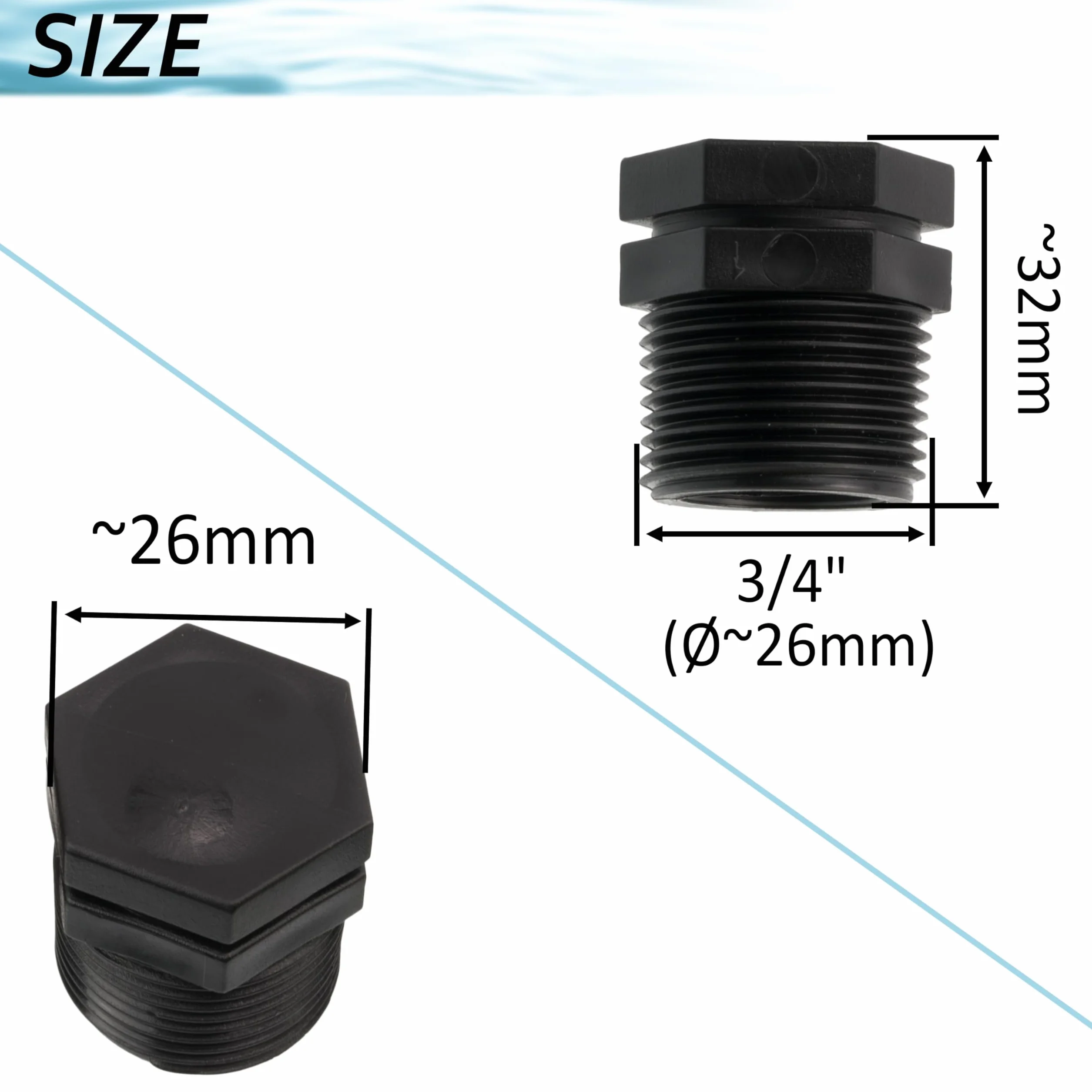 AERZETIX Lot de 5 Bouchons Mâles 3/4" Polyéthylène pour Tuyau d'Arrosage Irrigation Pression Max 10 Bars Noir