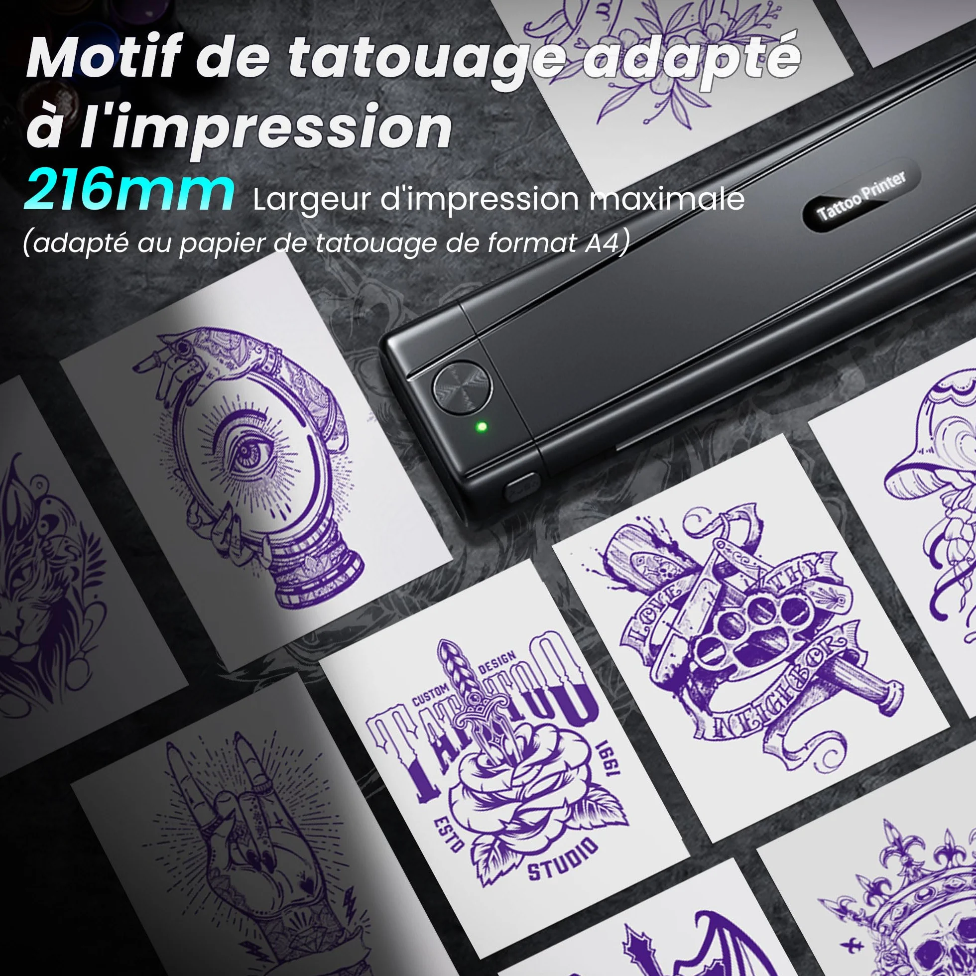 TATTMUSE Thermocopieur Tatouage Bluetooth, Imprimante Stencil Tatouage avec 10 Feuilles