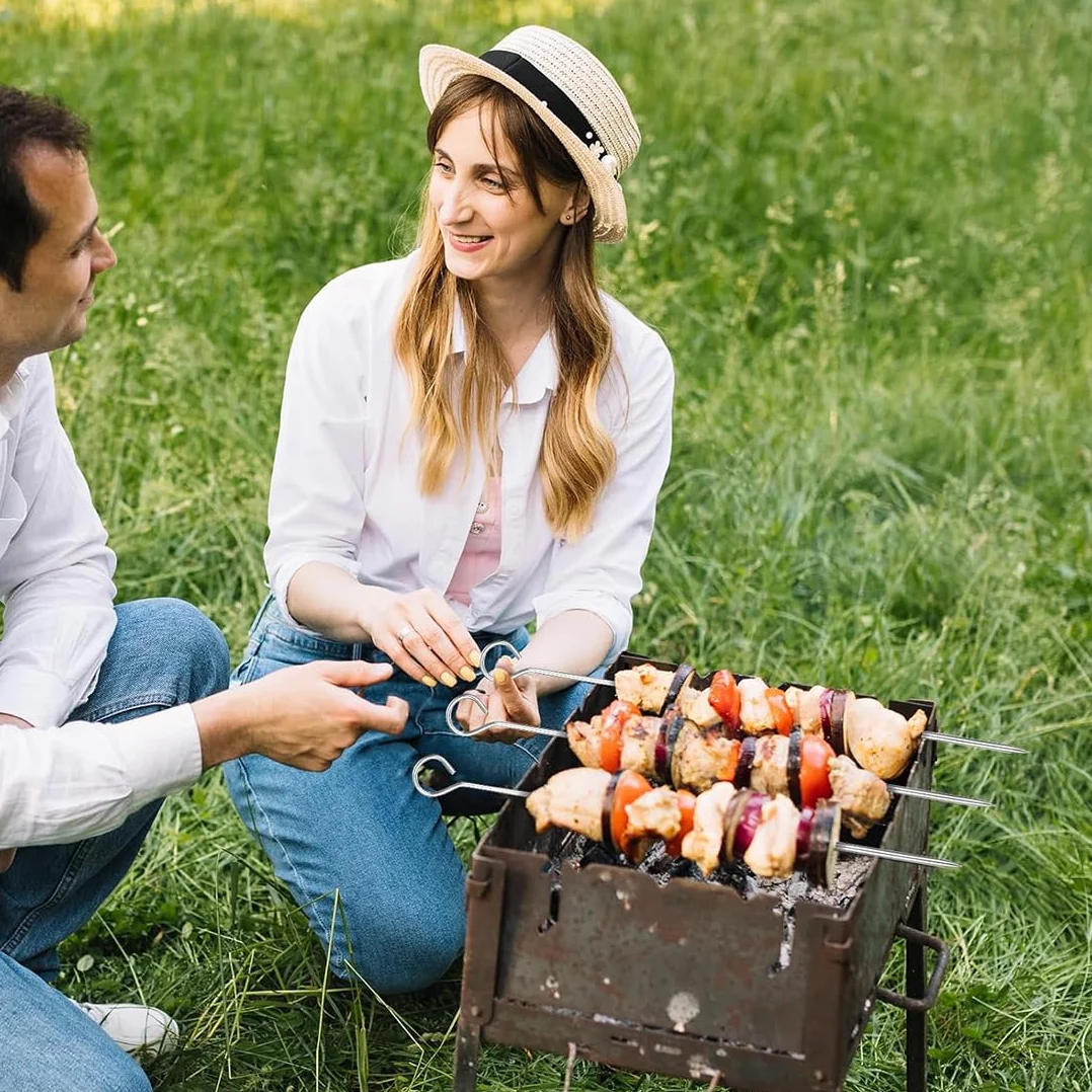 Brochettes à Viande en Acier Inoxydable 25 cm, 50 Pièces, BBQ Brochettes Réutilisables