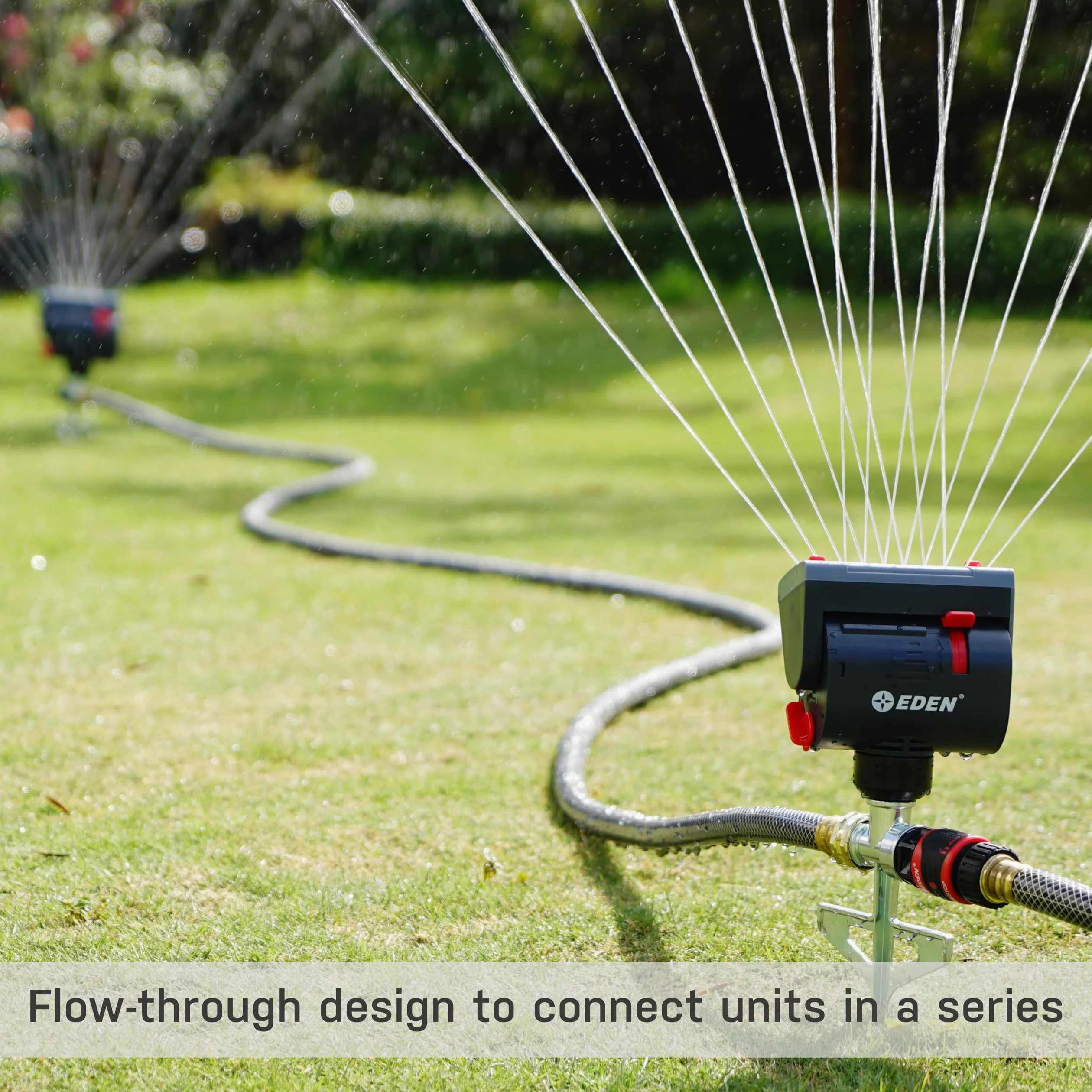 Eden 94145 Mini arroseur oscillant Turbo réglable à 4 Voies avec entraînement à Piquet en étape, très résistant, système d'arrosage de Jardinage, Jardin et pelouse, Couverture jusqu'à 400 m²