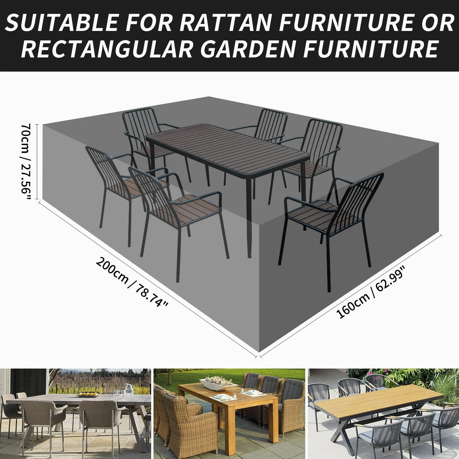 grandes housses rectangulaires pour meubles de jardin, housse de protection pour ensemble de patio extérieur pour ensemble de chaises, tissu Oxford 420D, imperméable, coupe-vent, anti-UV