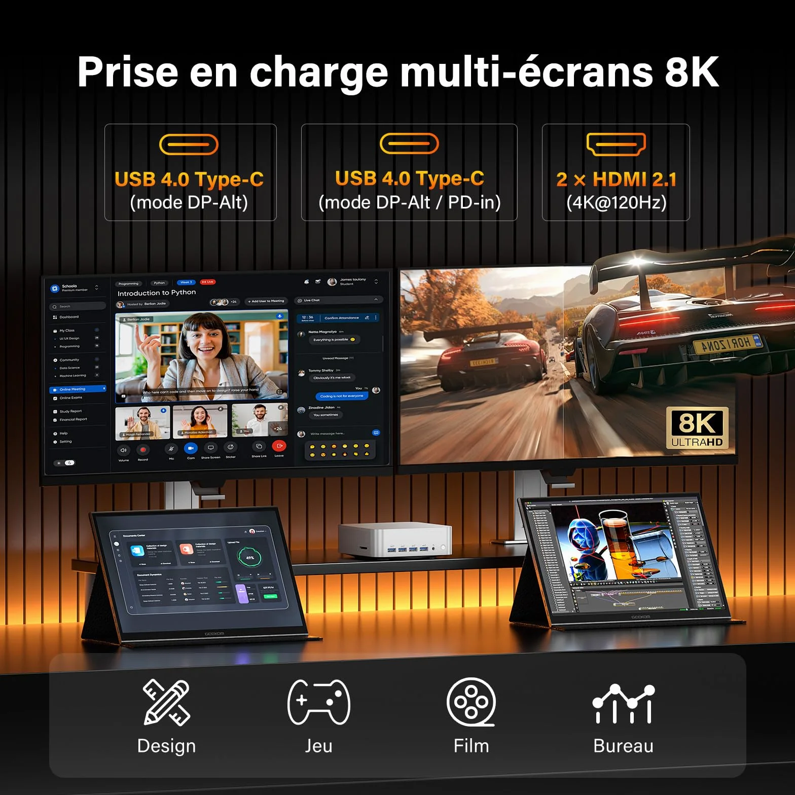 GEEKOM AI Mini PC A9 Max AMD Ryzen AI 9 HX 370 32 Go DDR5 SSD 2 To Dual LAN 2,5 G Windows 11 Pro