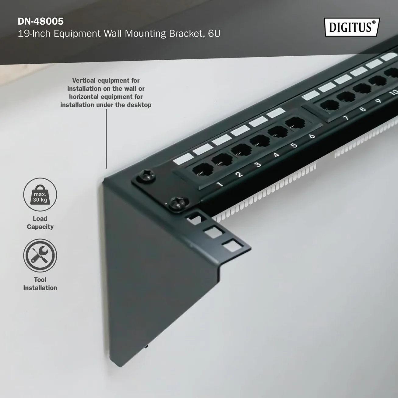 DIGITUS DN-48005 Cadre 19 Pouces 6U Montage Mural Vertical Noir 283 x 504 x 151 mm
