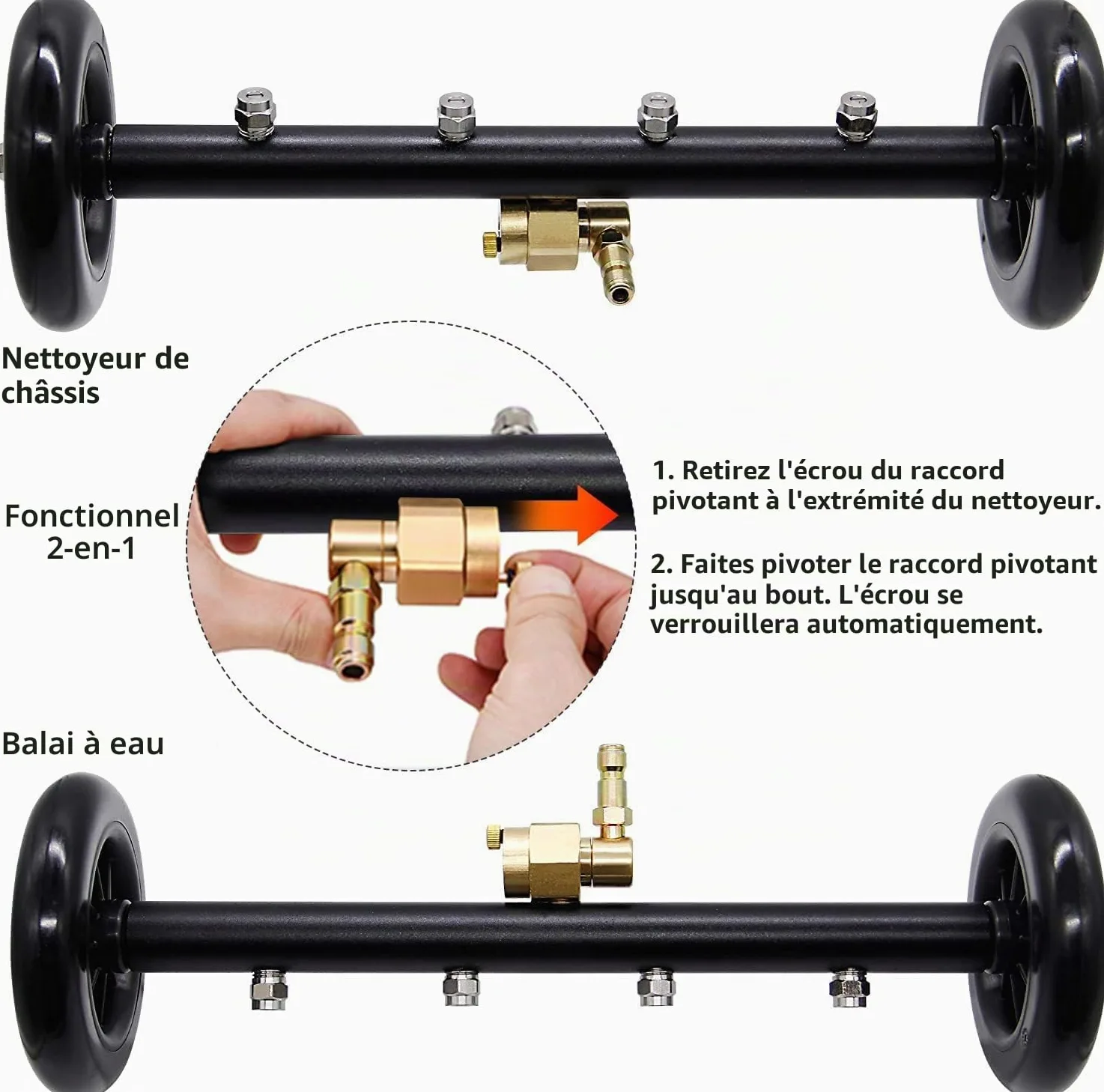 YUET Balai d'eau de Lavage de Voiture, 2 en 1 pour Nettoyeur Haute Pression | Nettoyeur de Surface de 16 inch avec 4 Buses, 3 Tiges d'extension, 4000 PSI 40 cm, 1/4" Connexion Rapide