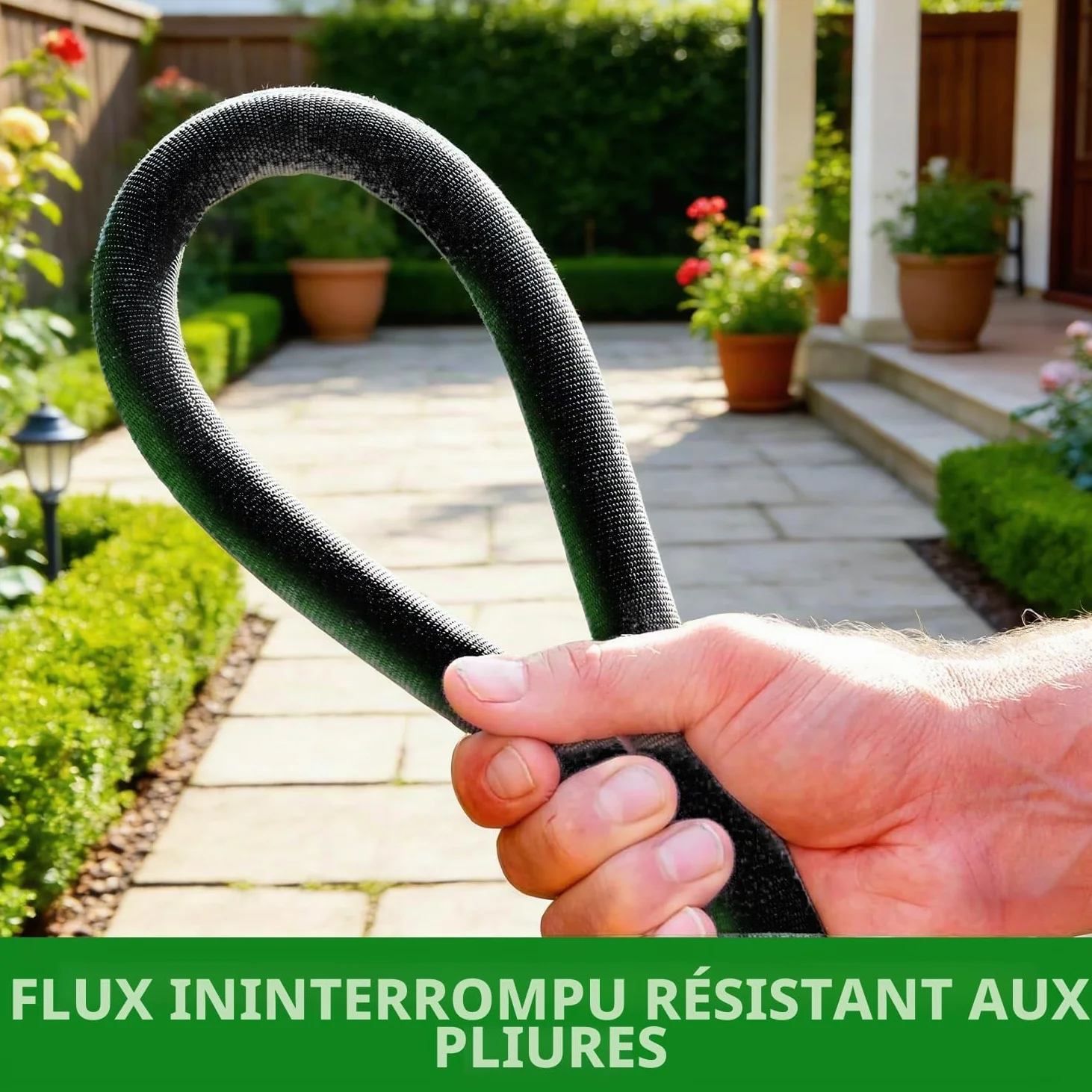 HERZO Tuyau d'arrosage flexible en textile de 15 m avec tuyau intérieur en PVC, léger, peu encombrant, résistant aux intempéries, avec raccords en aluminium robustes