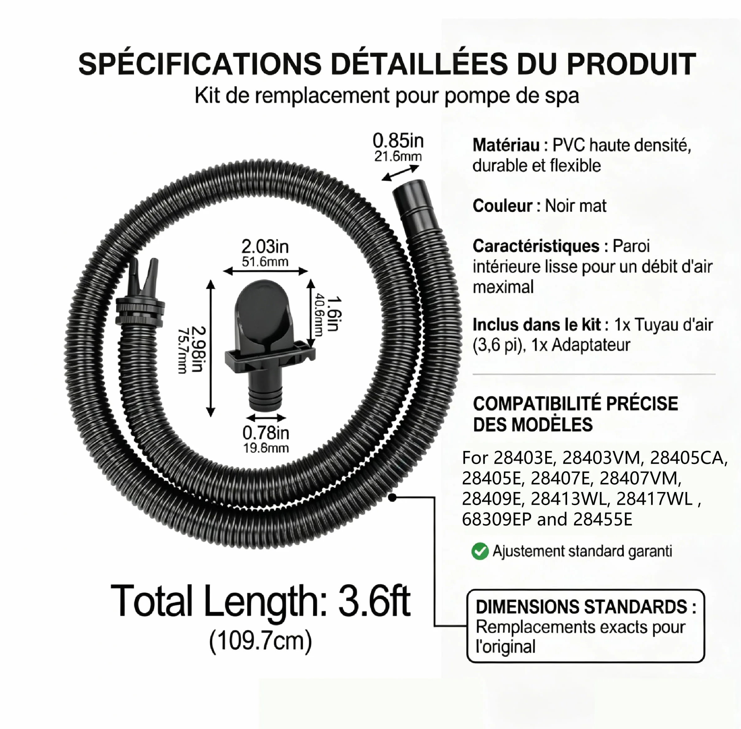 PURESPA Kit d'adaptateur tuyau gonflage spa Intex 28403E 28403VM 28405CA 28405E 28407E 28407VM
