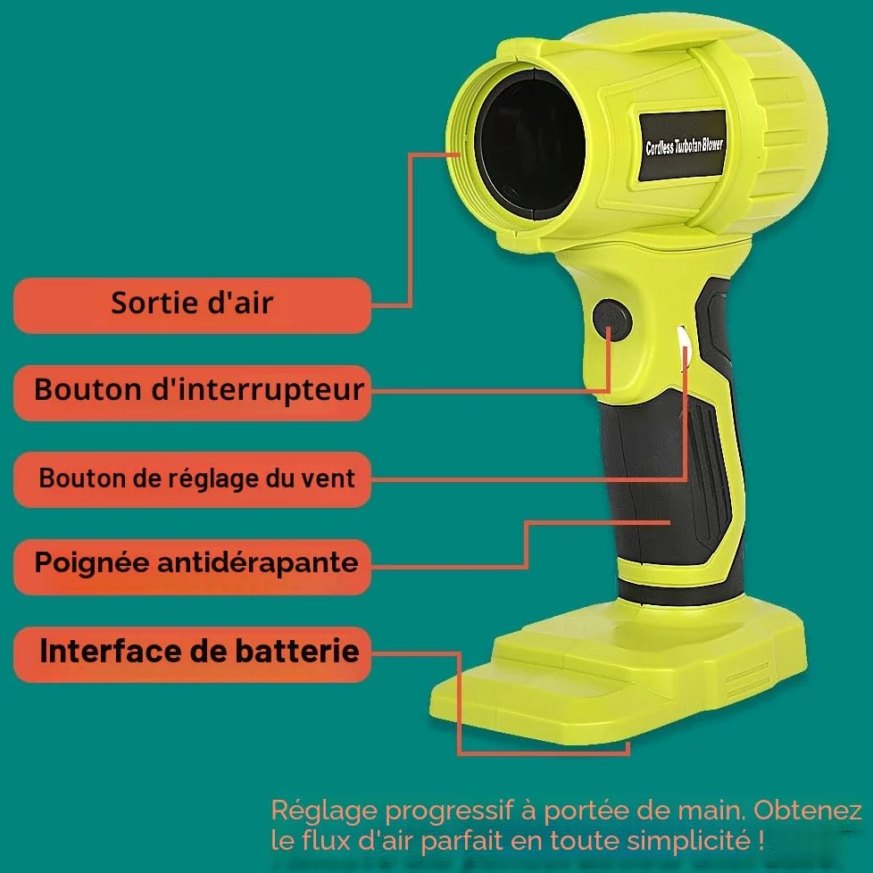 Souffleur d'air sans balais pour batterie Ryobi 18 V, plumeau sans fil avec vitesse réglable en continu, 96 000 tr/min, pour camping et piscine (batterie non incluse)
