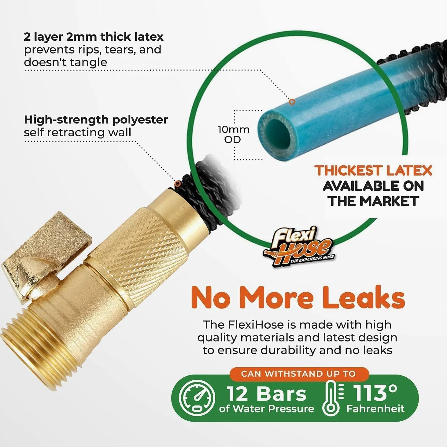 Flexi Hose Avec buse 8 fonctions, 15,2 m – Tuyau d'arrosage extensible léger, flexible sans nœud, raccords en laiton massif de 1,9 cm et double noyau en latex