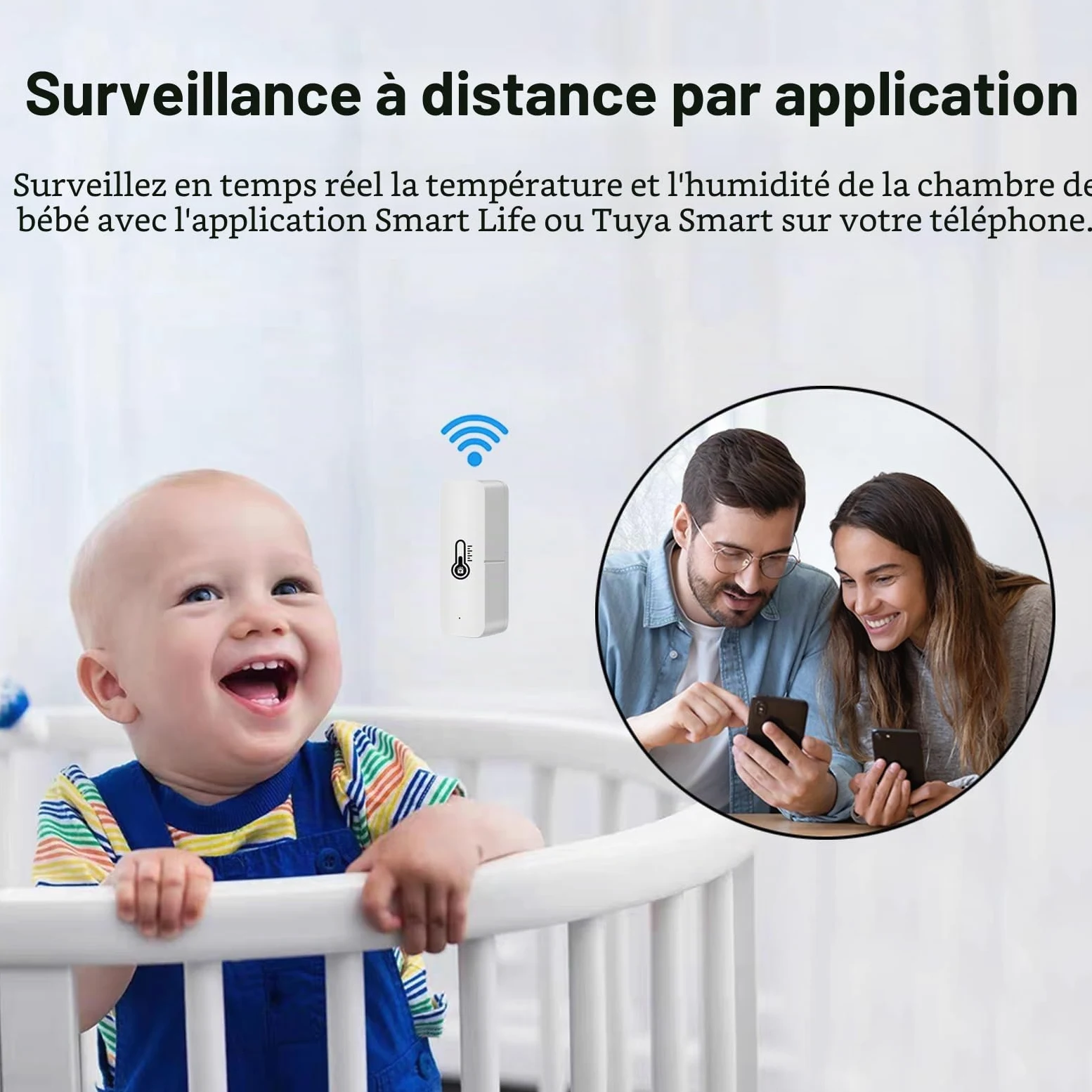 Thermomètre hygromètre WiFi Intelligent, capteur de température et d’humidité intérieur/extérieur Bluetooth, Application thermomètre WiFi Alexa/Google Assistant à Distance pour la Maison. 4 Pack
