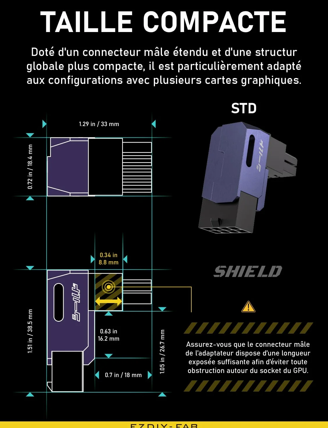 EZDIY-FAB Shield Series GPU PCIe 8 Pin Power Adapter 90 Degree Angled Connector Aluminum Design for Graphics Cards - Standard Type, Violet - 2 Pack