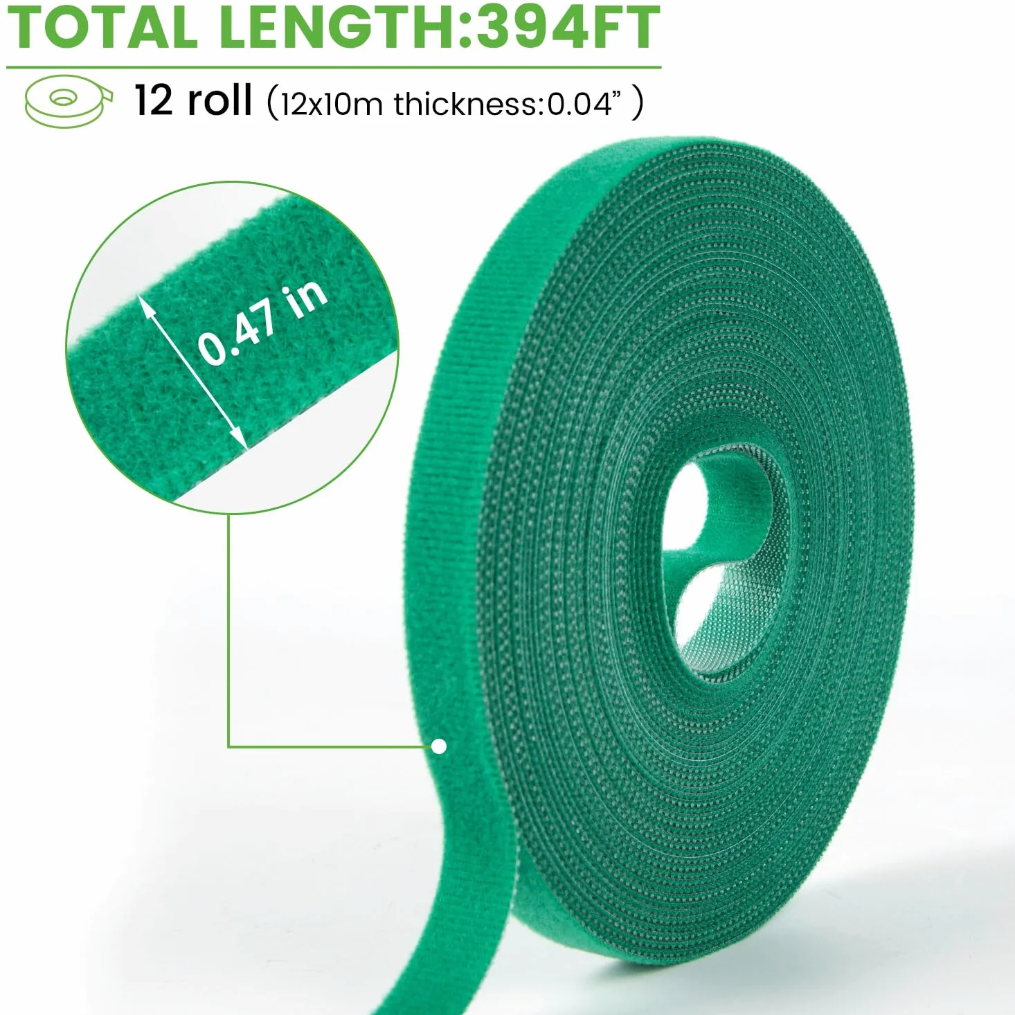 Lot de 12 rouleaux d'attaches de jardin, attaches torsadées pour plantes de 1,27 cm, 120,1 m, ruban vert, doux et attaches pour plantes de tomate, pour jardinage, maison, bureau