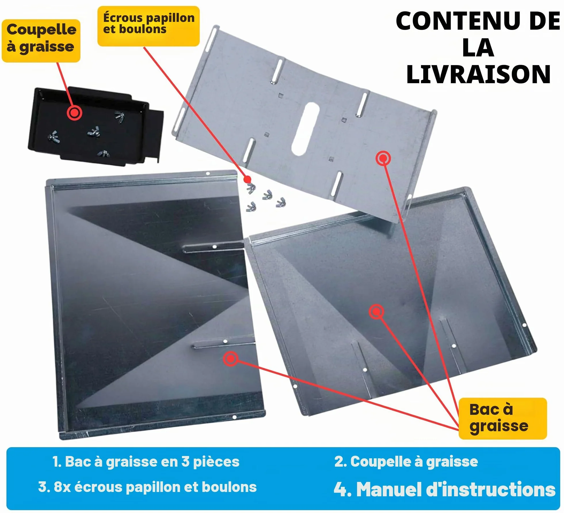 Bac à graisse réglable 61-68,6 cm pour barbecues 3/4/5 brûleurs Biltema Lucifer Napolean Landmann